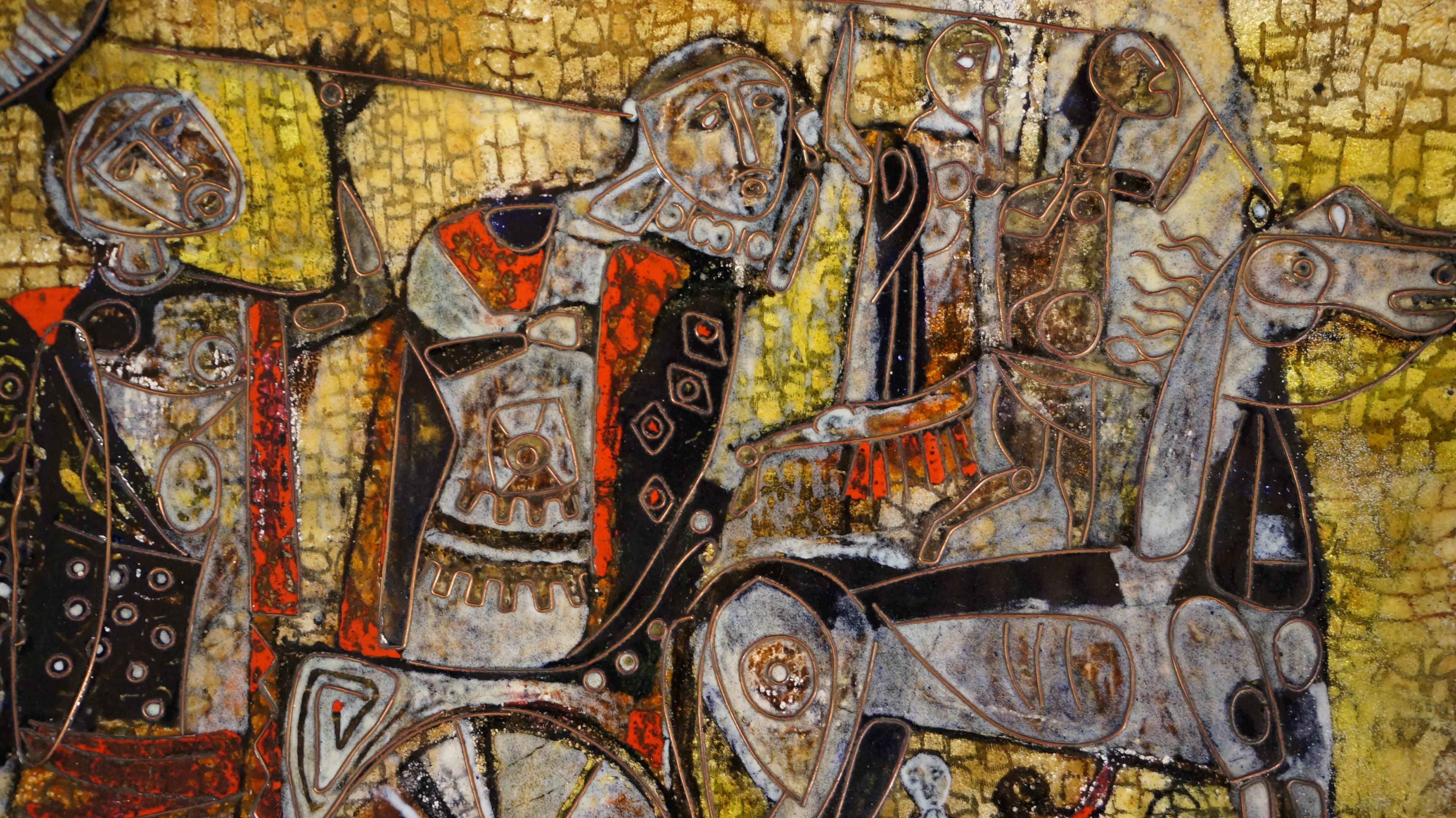 The chariot, 1950 - enamels on copper, 40x30x3 cm. - Modern Art by Unknown