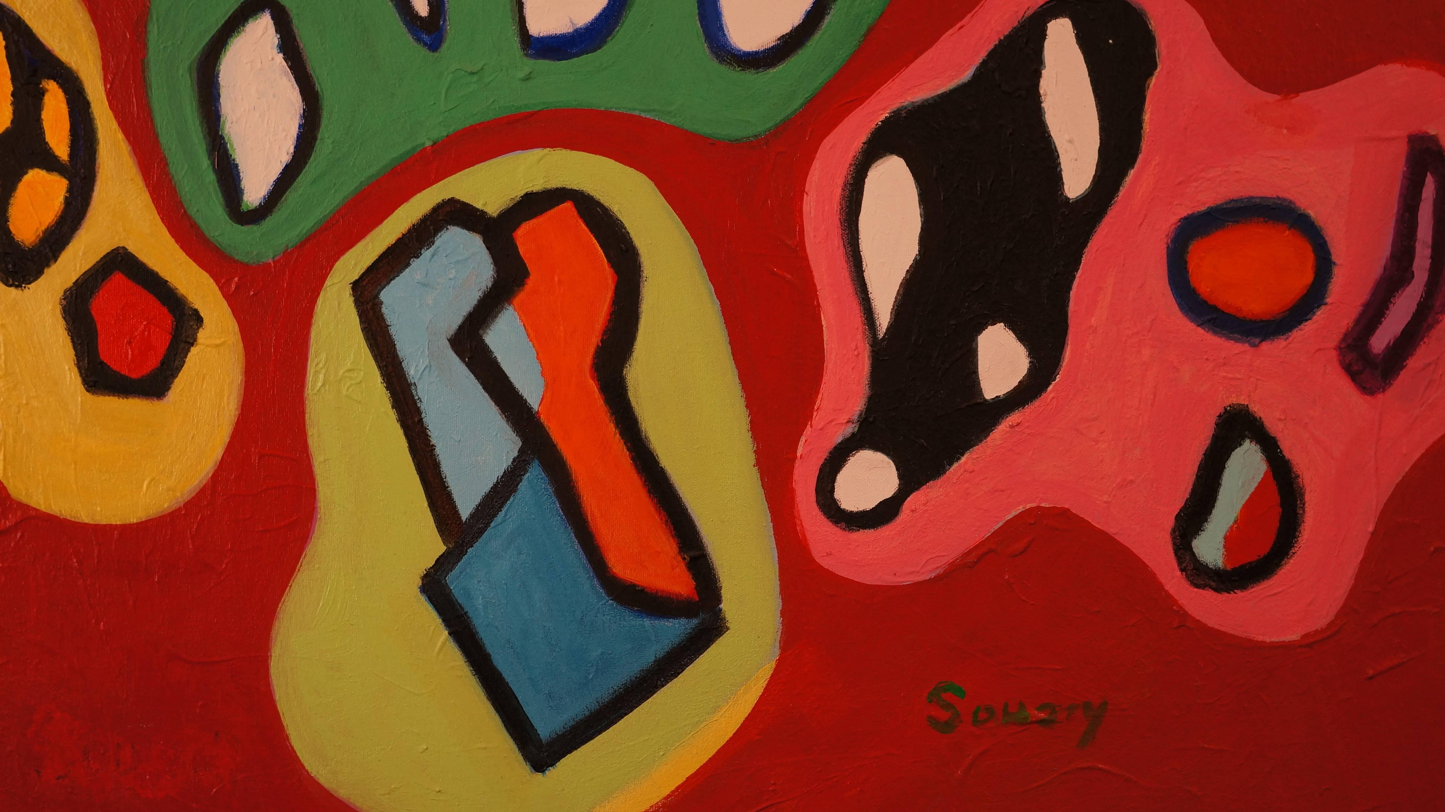 composition abstraite XIV, 1965, peinture à l'huile, 106 x86 cm, encadrée - Painting de Gérard Souzay