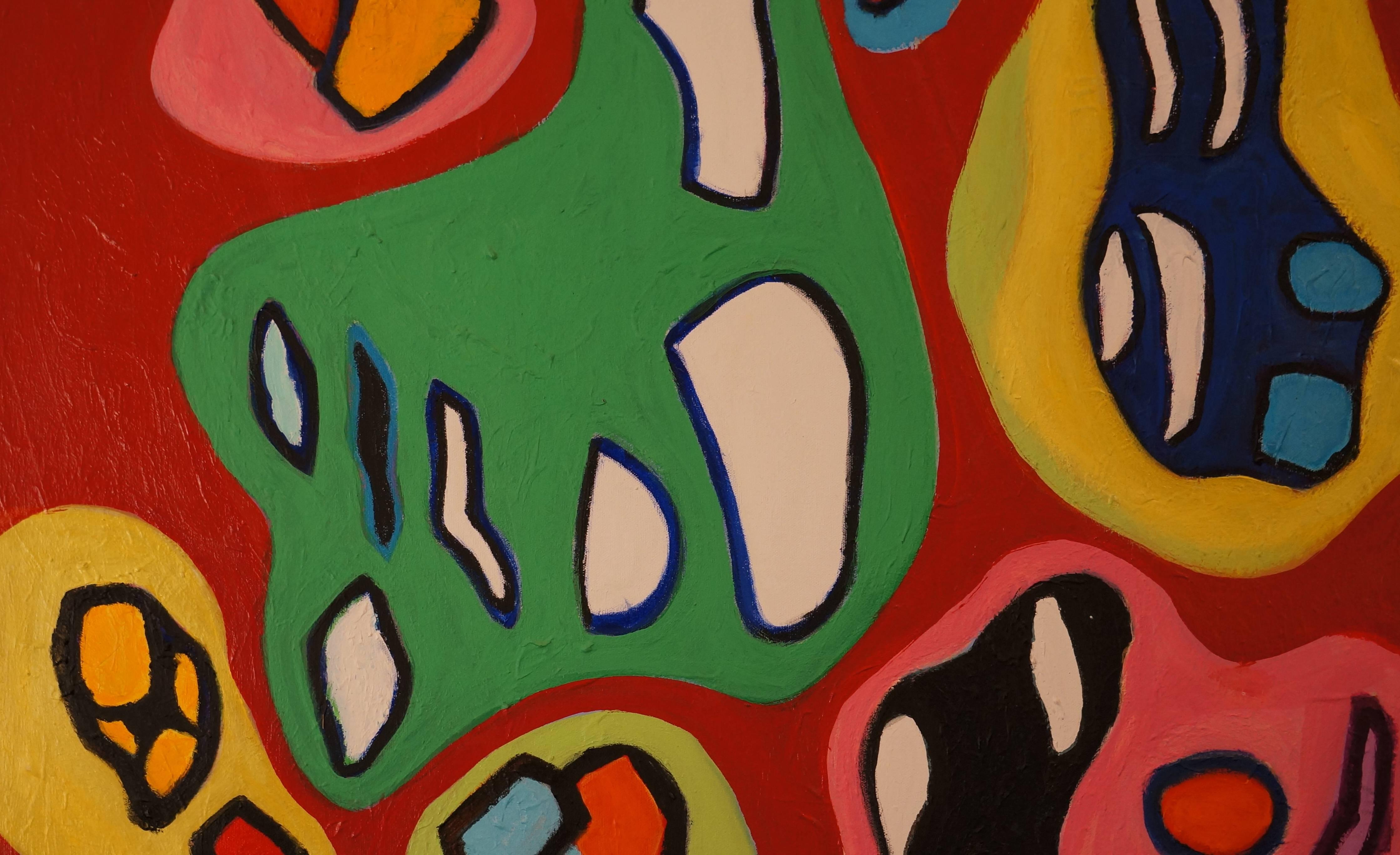 composition abstraite XIV, 1965, peinture à l'huile, 106 x86 cm, encadrée - Marron Abstract Painting par Gérard Souzay