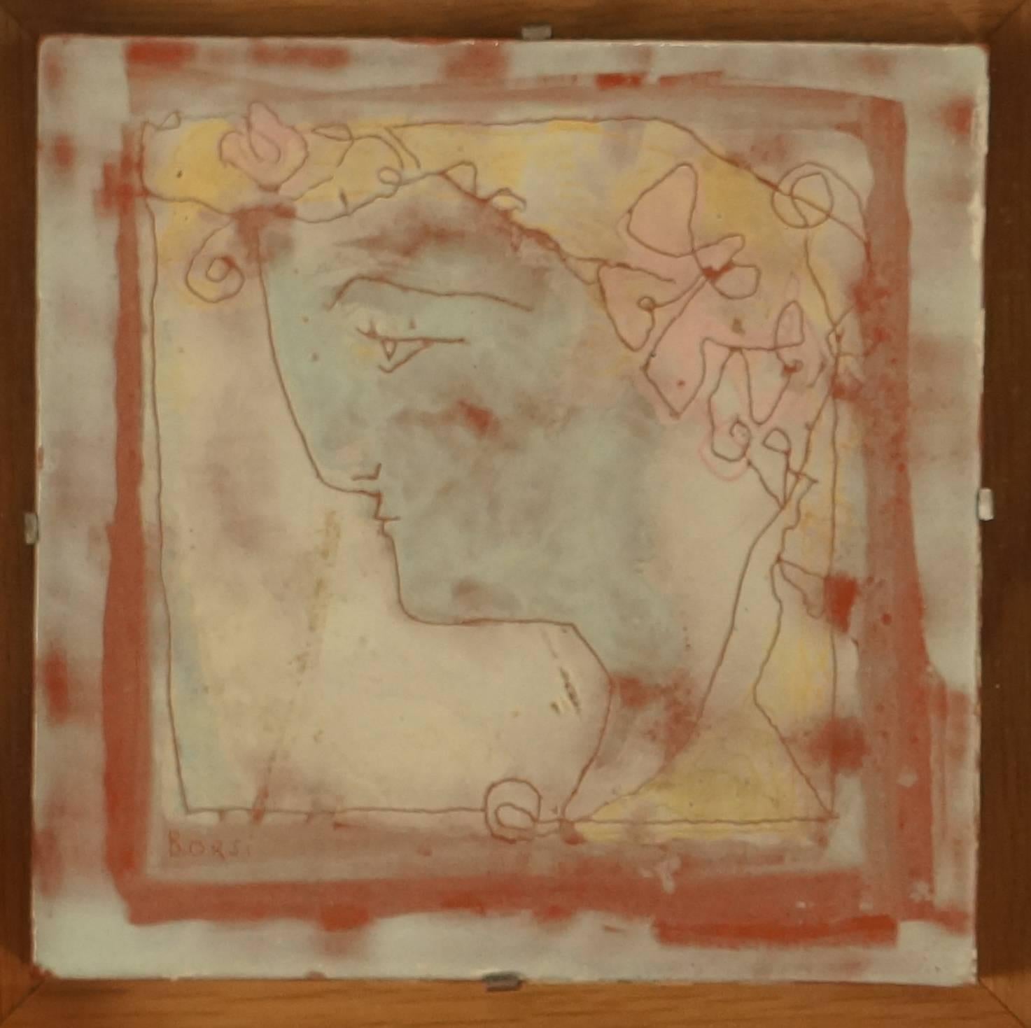 The Face, 1960 – Keramik, 35x35 cm, gerahmt (Moderne), Art, von Manfredo Borsi