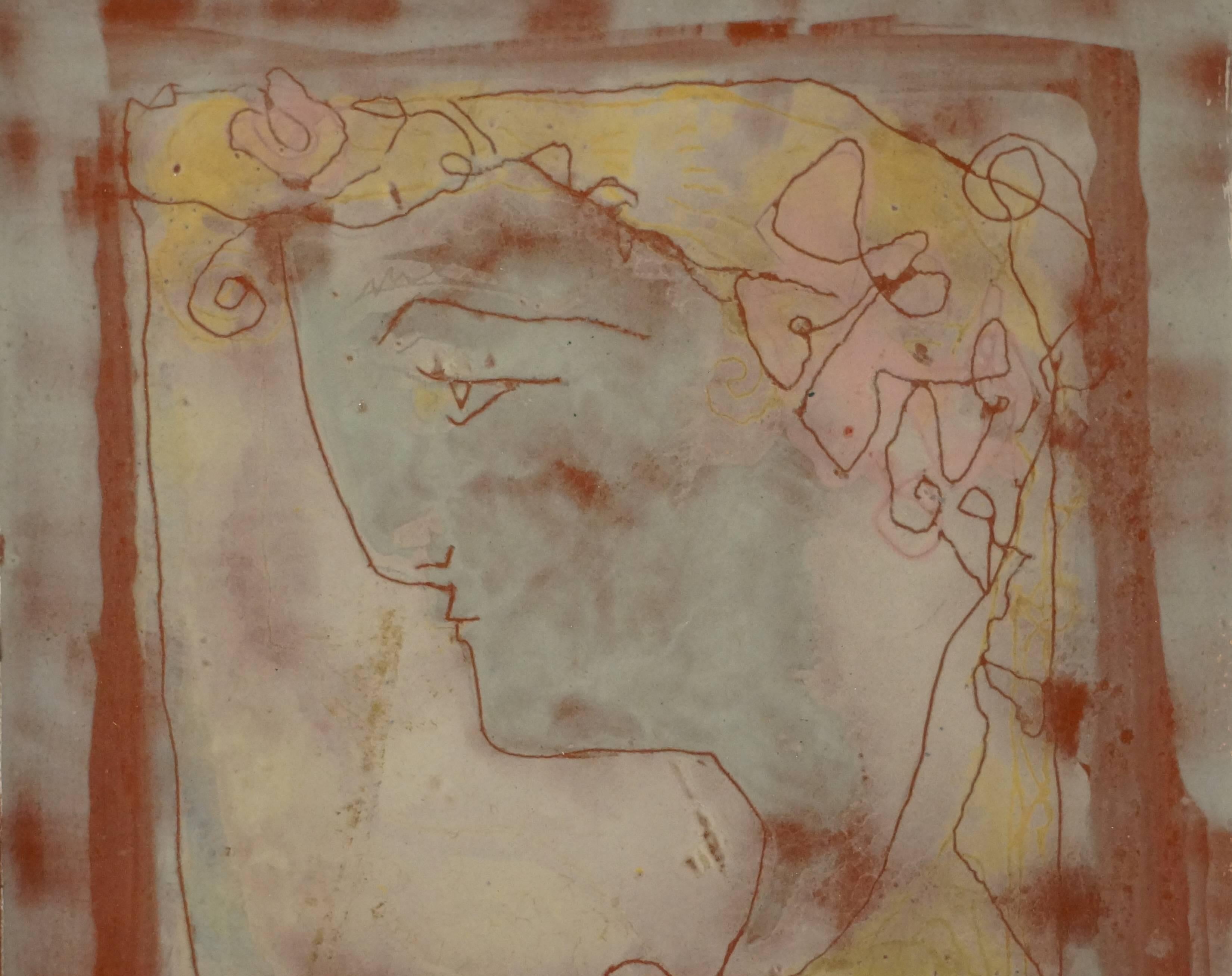 The Face, 1960 - ceramic, 35x35 cm, framed - Modern Art by Manfredo Borsi