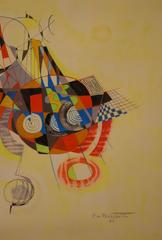 Composition surréaliste, 1987, gouache, 50x65 cm, encadrée