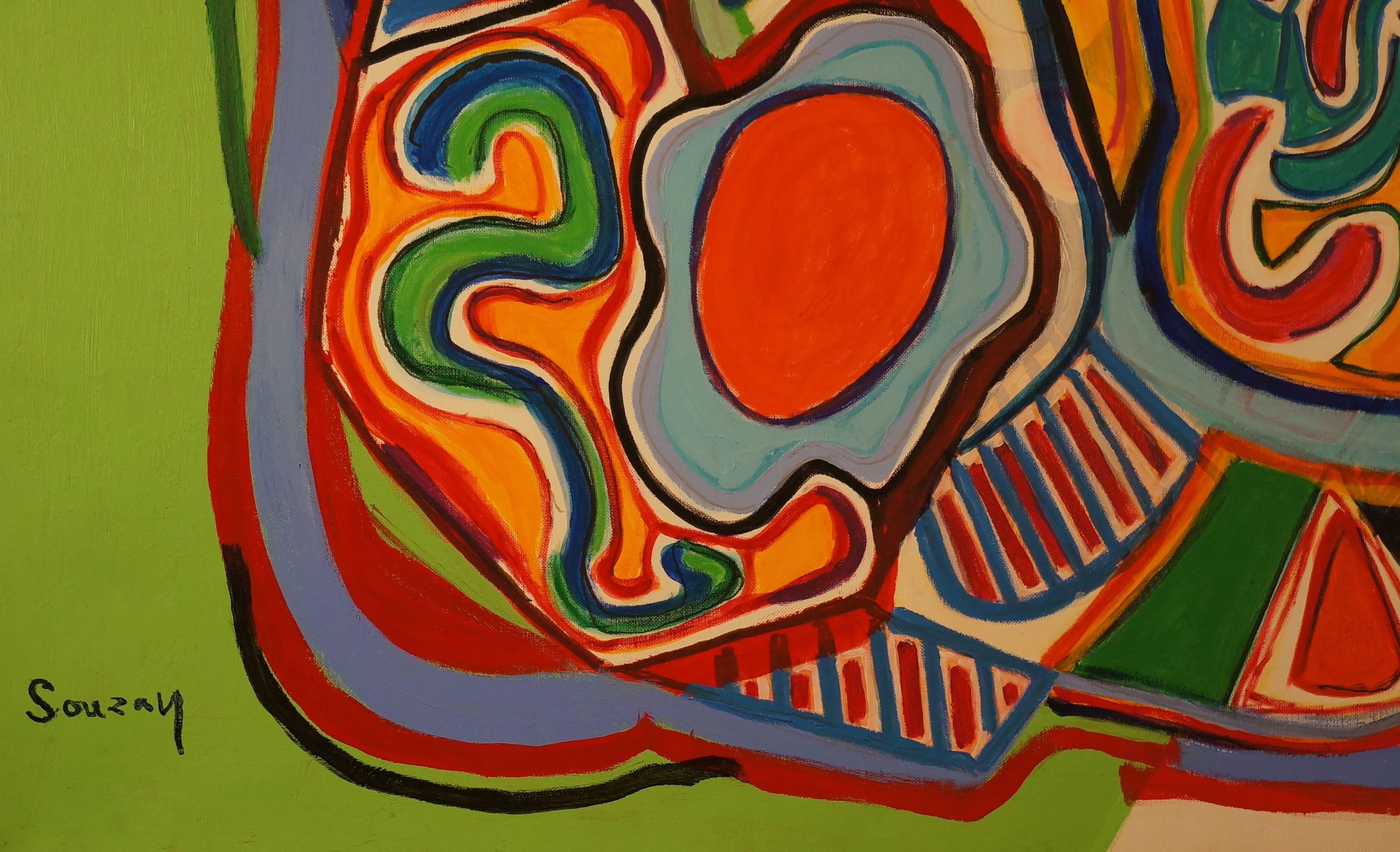 Composition abstraite SII, 1960-65, peinture à l'huile, 130 x98 cm - Painting de Gérard Souzay