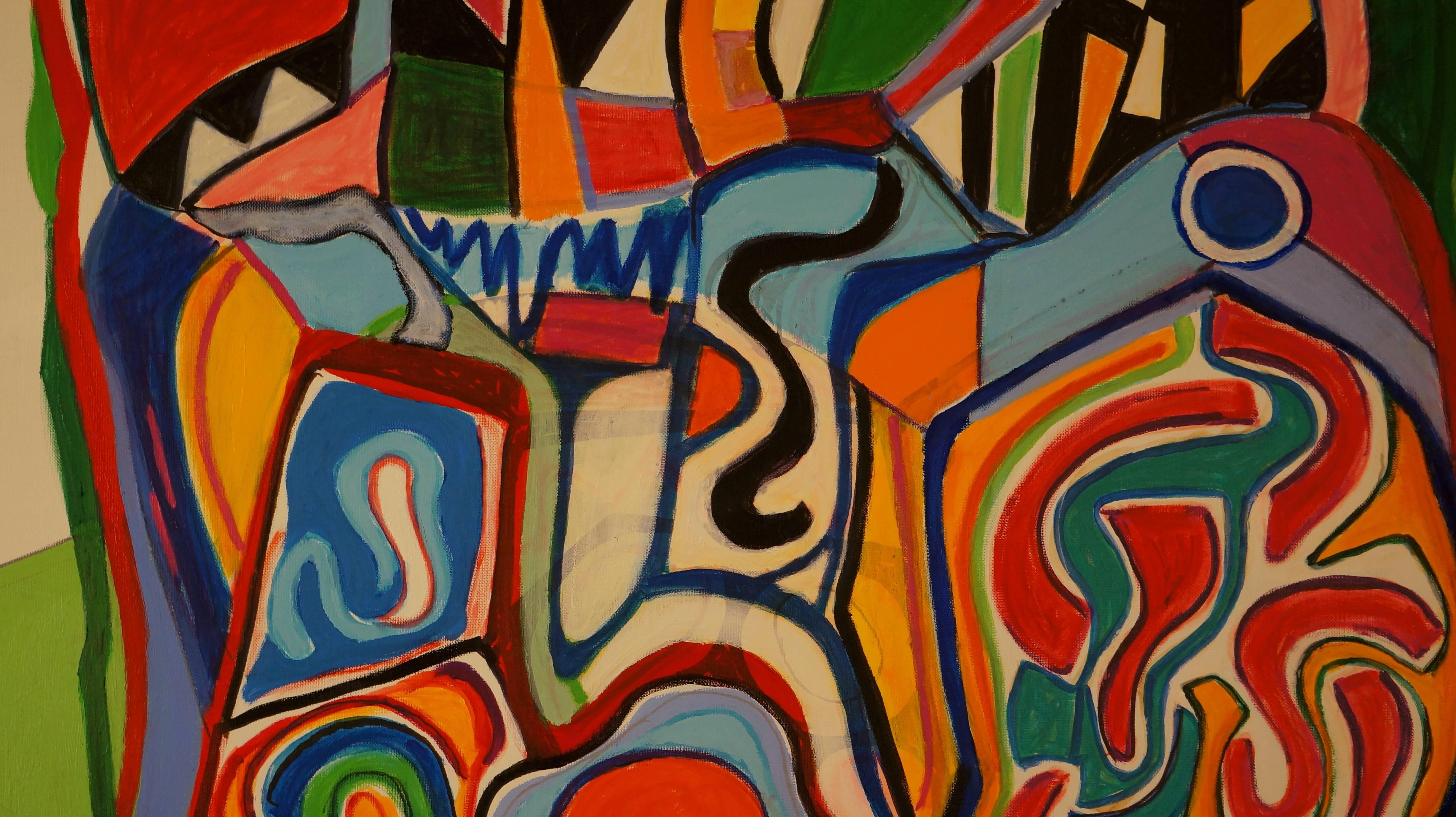 Composition abstraite SII, 1960-65, peinture à l'huile, 130 x98 cm - Abstrait Painting par Gérard Souzay