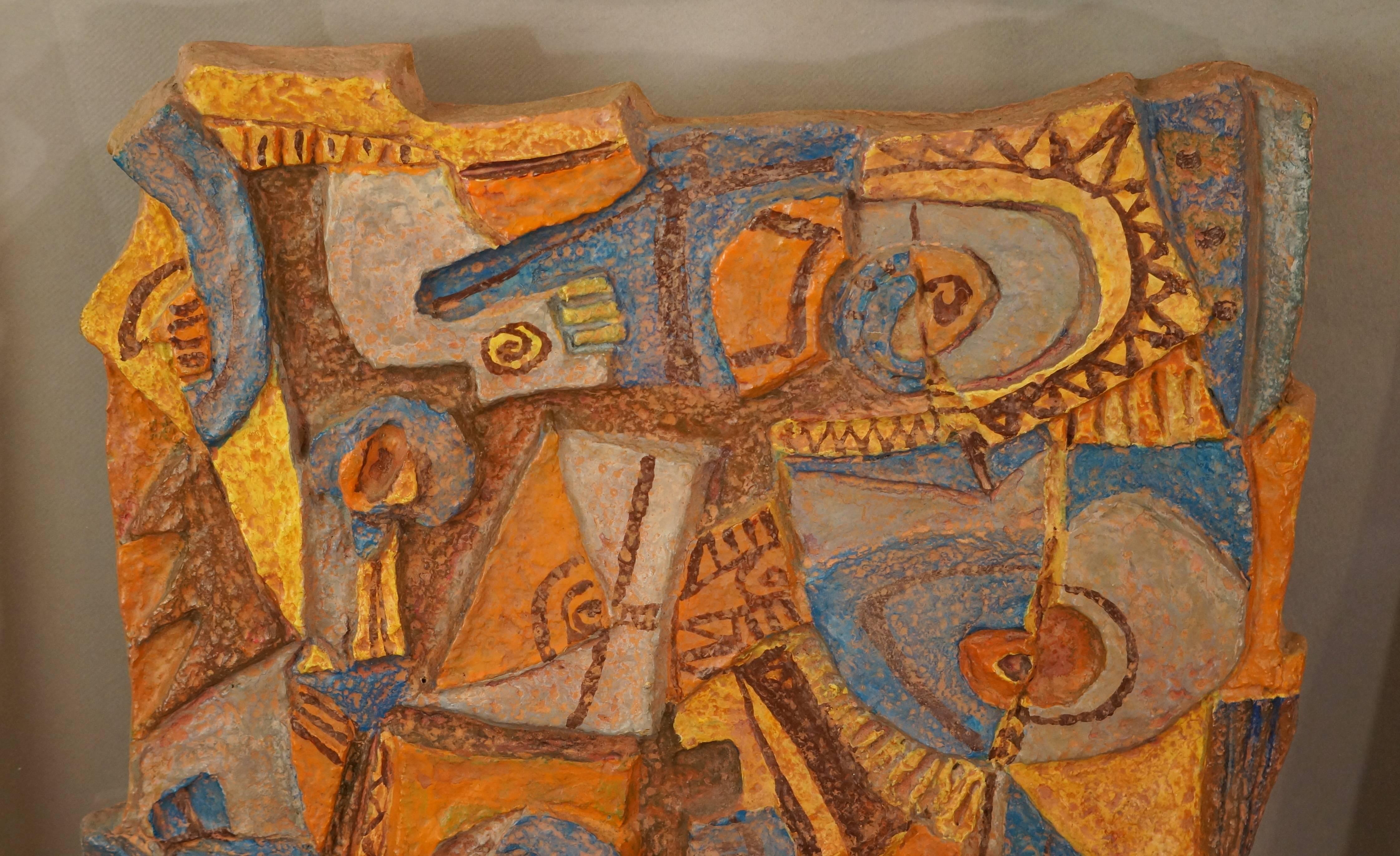 Abstract Papier Mache Composition, 1950-60 - papier mache, 83x65x4 cm., framed - Sculpture by Les Argonautes