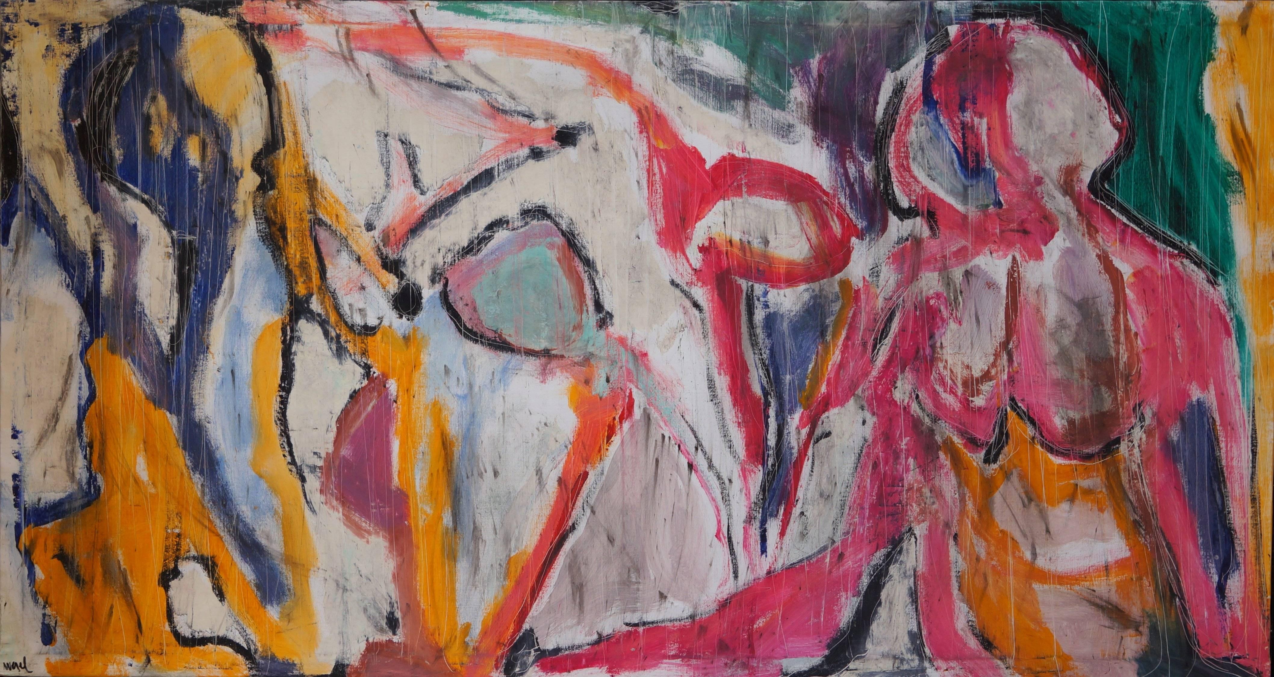 Leo Wesel Abstract Painting - Abstract Composition WL1, 1978 - oil paint, 111x204 cm