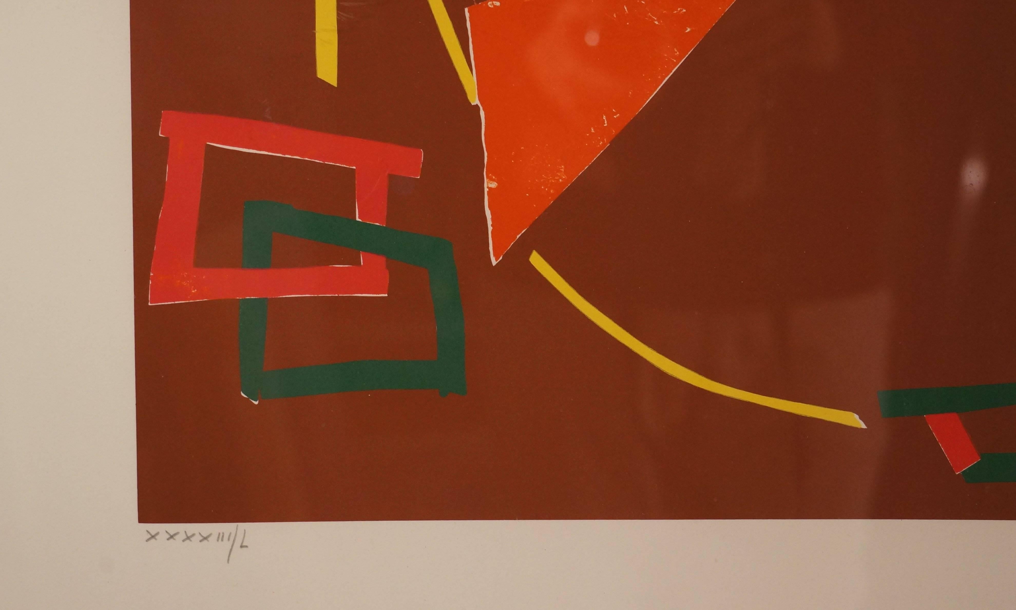 Composizione astratta L1, 1940-50 - litografia, 108x78 cm, incorniciata - Abstract Print Marrone di André Lanskoy