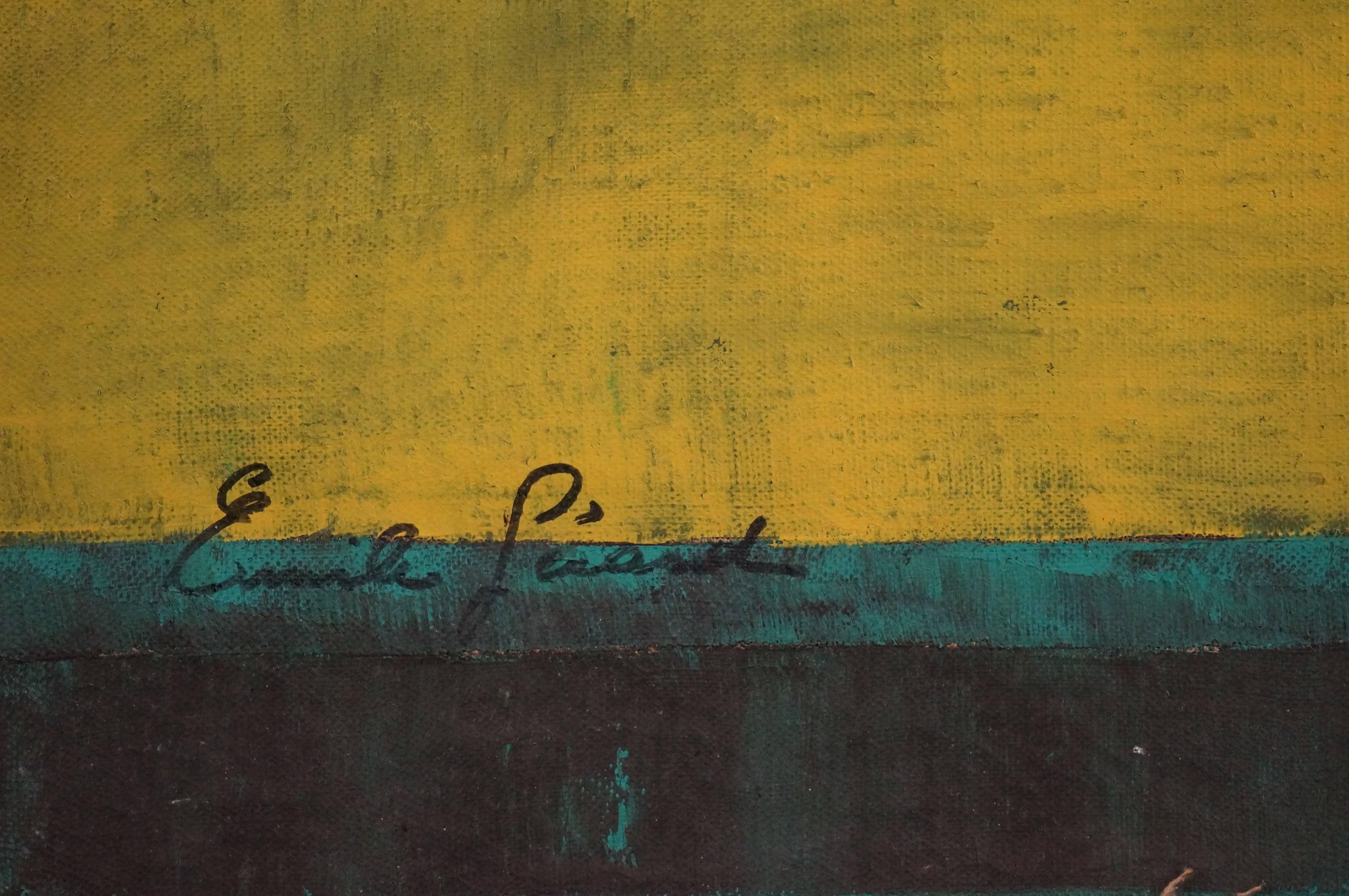 Abstract Composition G1, 1955-60 - oil paint, 93x73 cm, framed - Painting by Émile Gérard