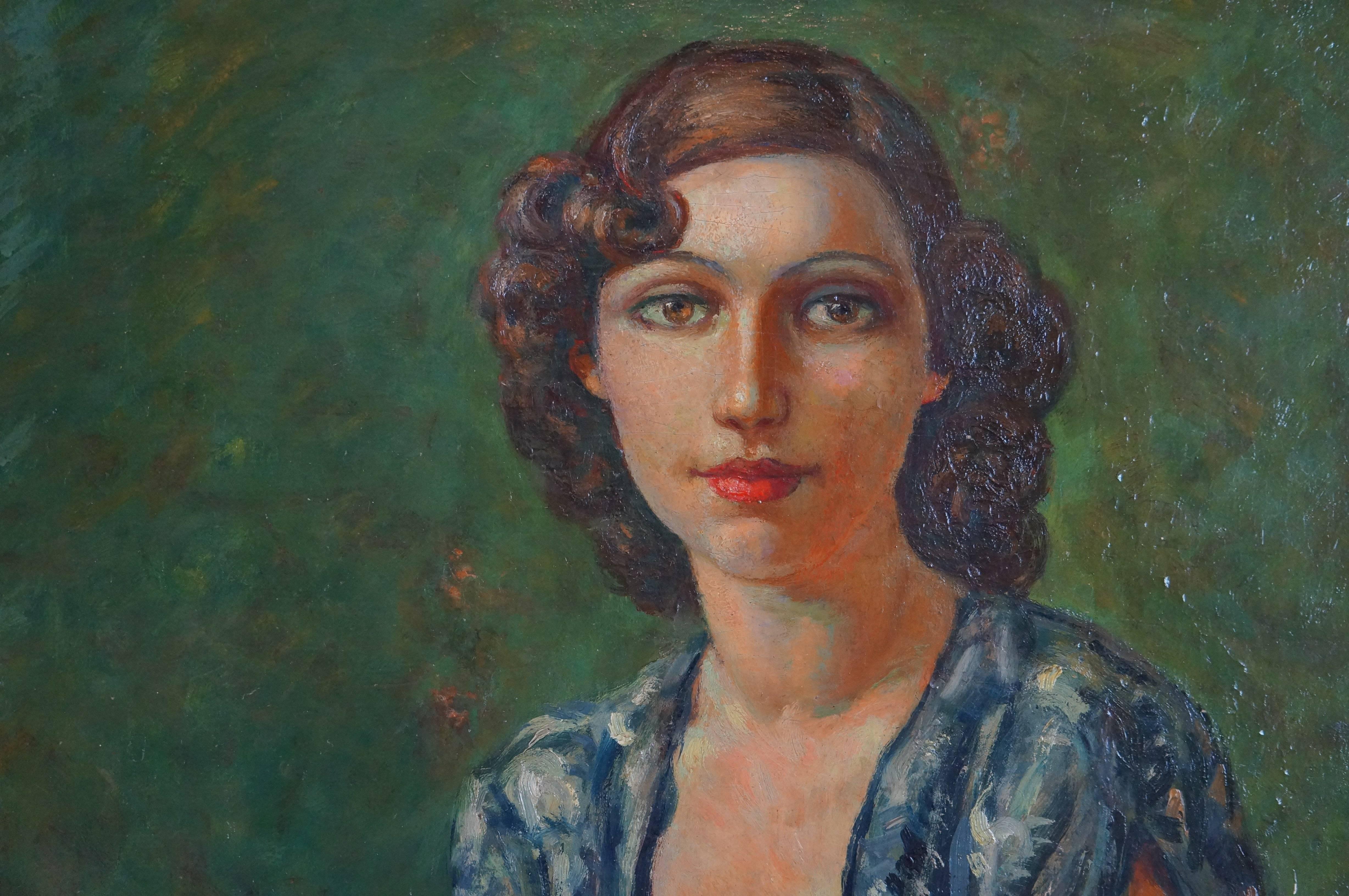 Portrait Of Woman - Art Deco Painting by Marchou Georges