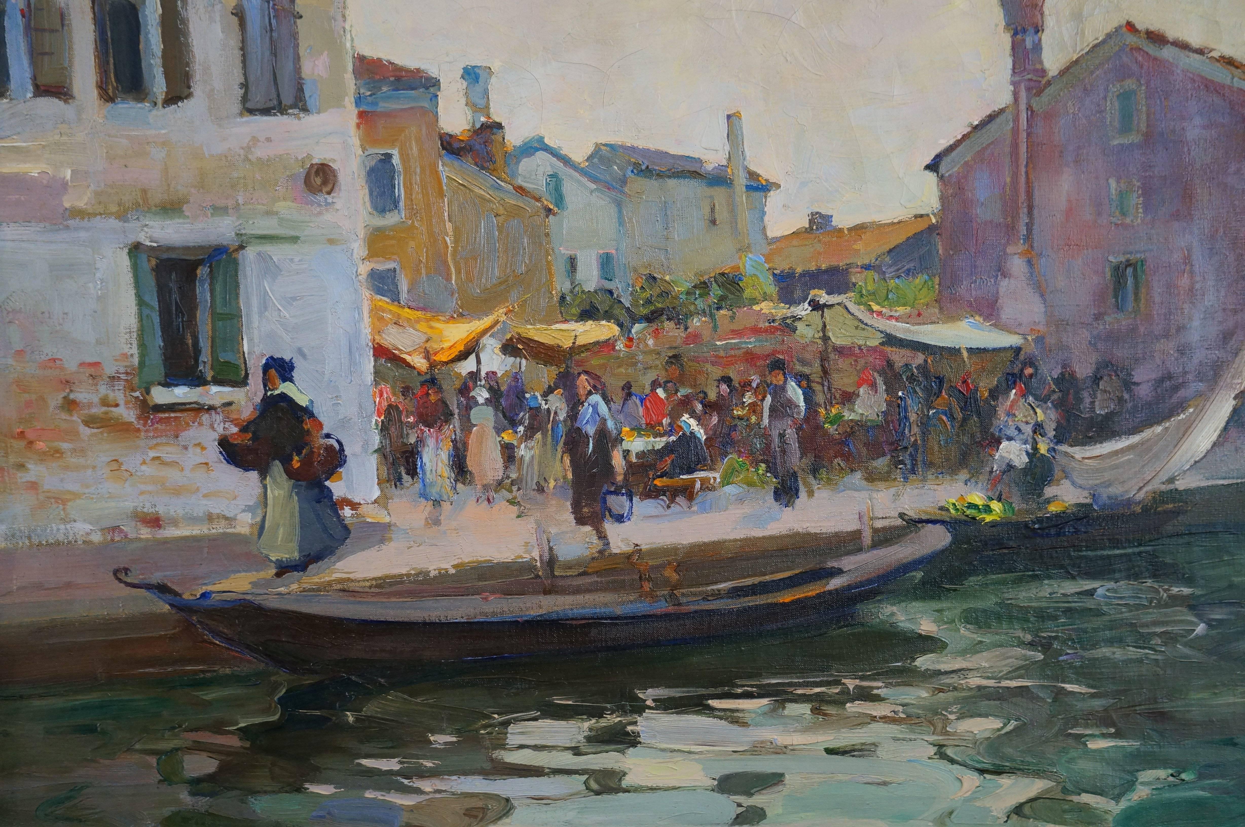Le marché - Impressionnisme Painting par Fantini Philippe