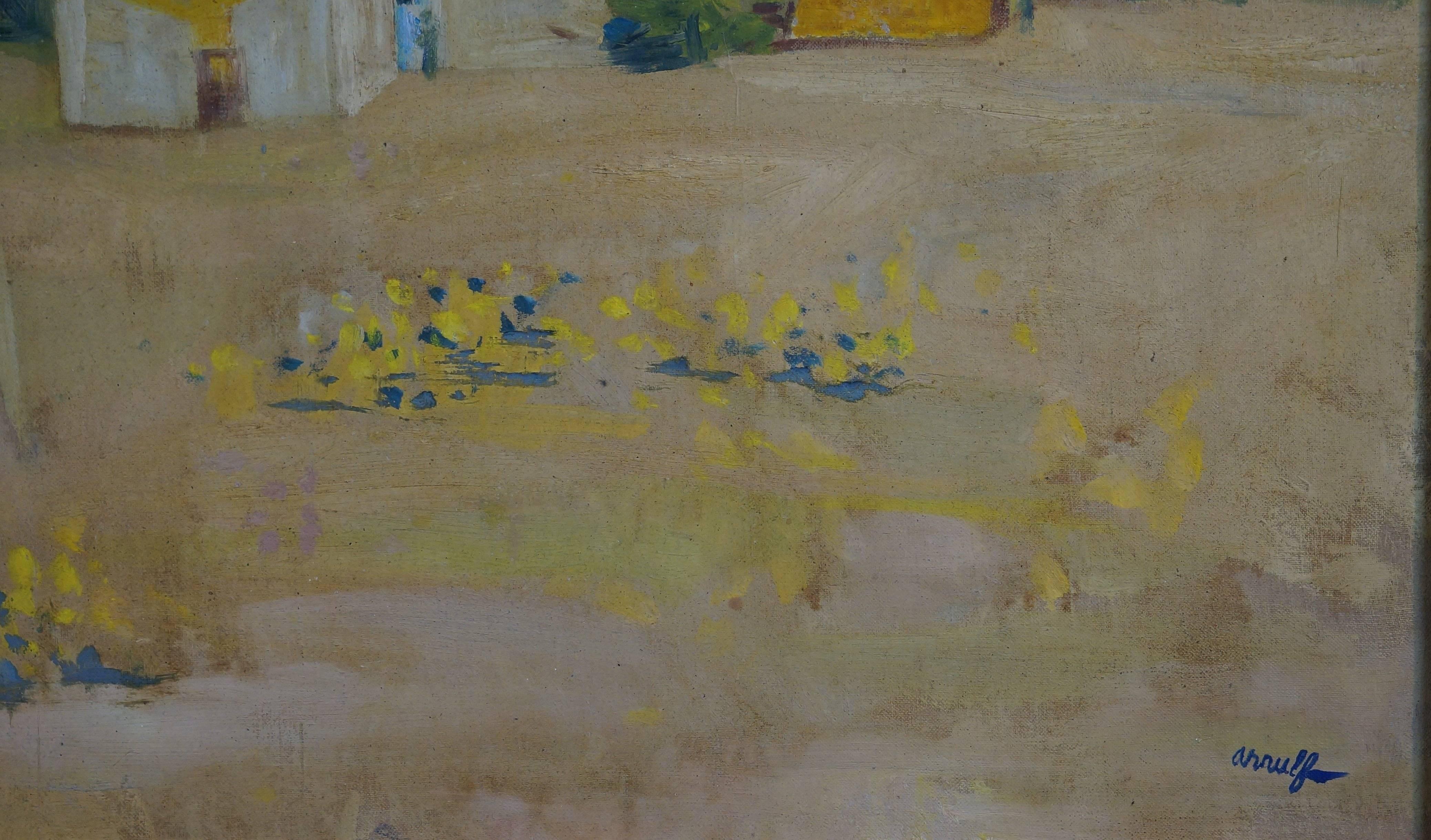 The Farm, 1960-65 - oil paint, 70x80 cm, framed - Painting by Georges Gaston Arnulf