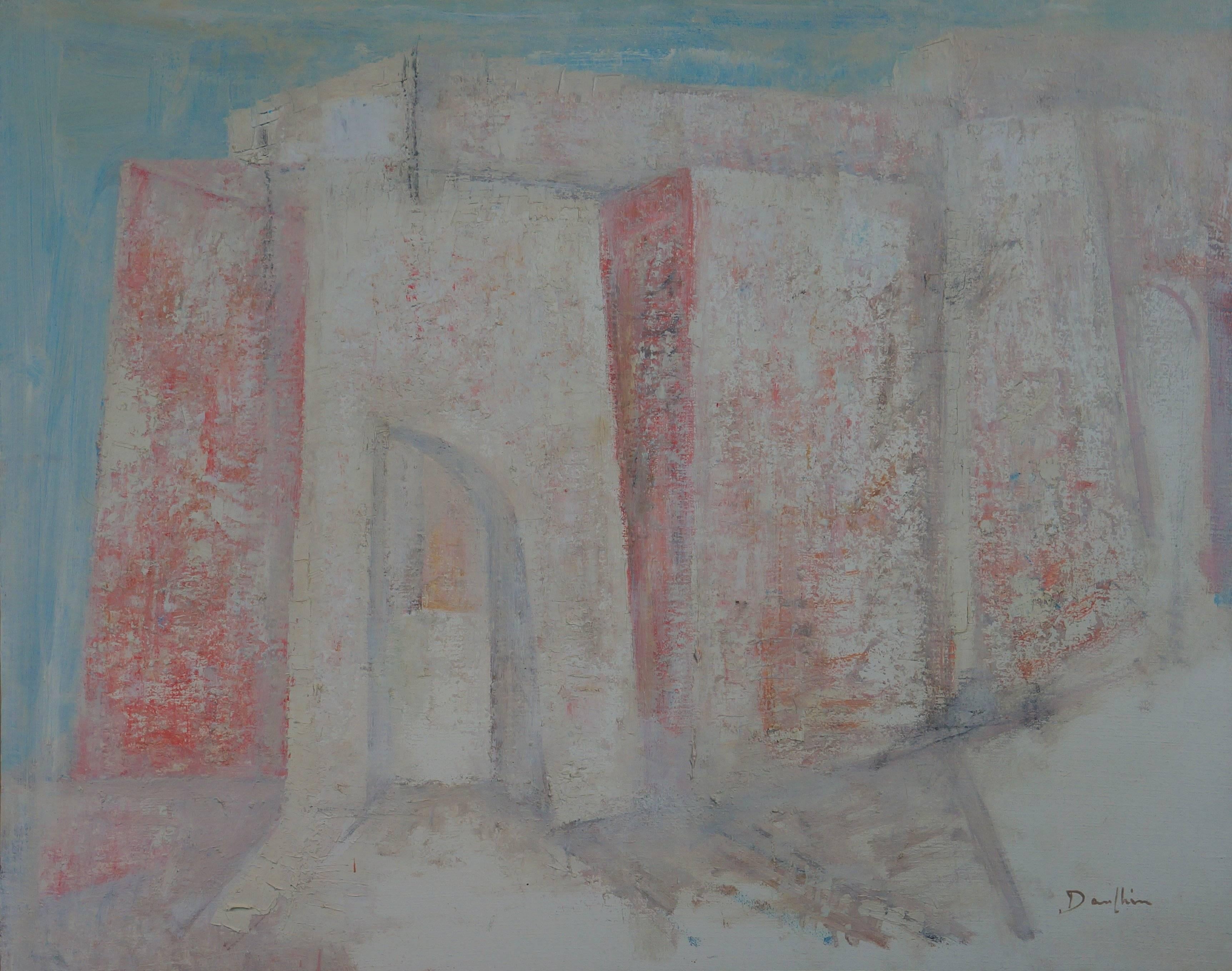 Composizione astratta D2, 1950-55 - pittura a olio, 73x92 cm - Abstract Painting Marrone di Raymond Dauphin