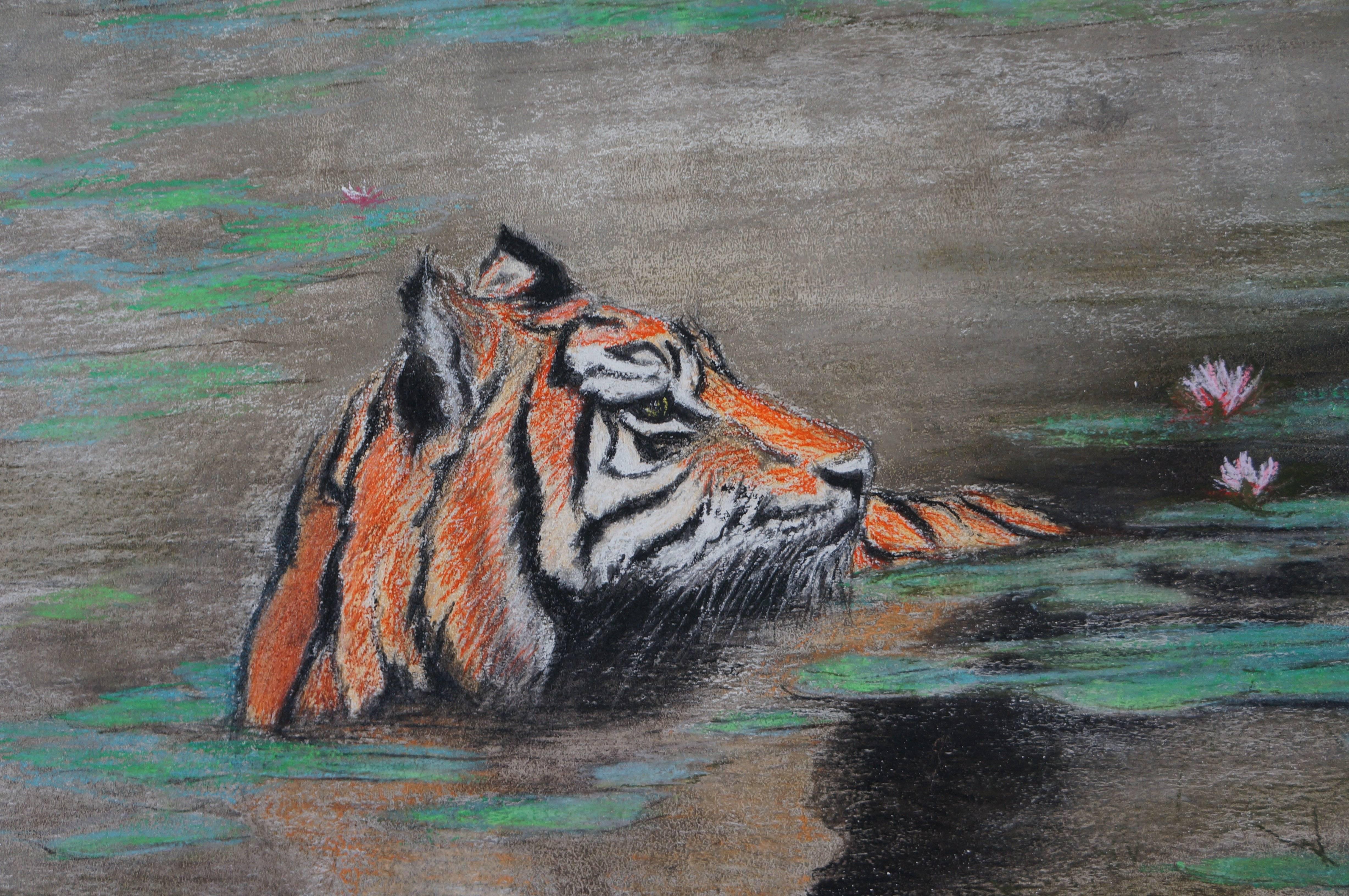 Tigers, 1960-70 - oil paint, 110x220 cm, framed For Sale 2