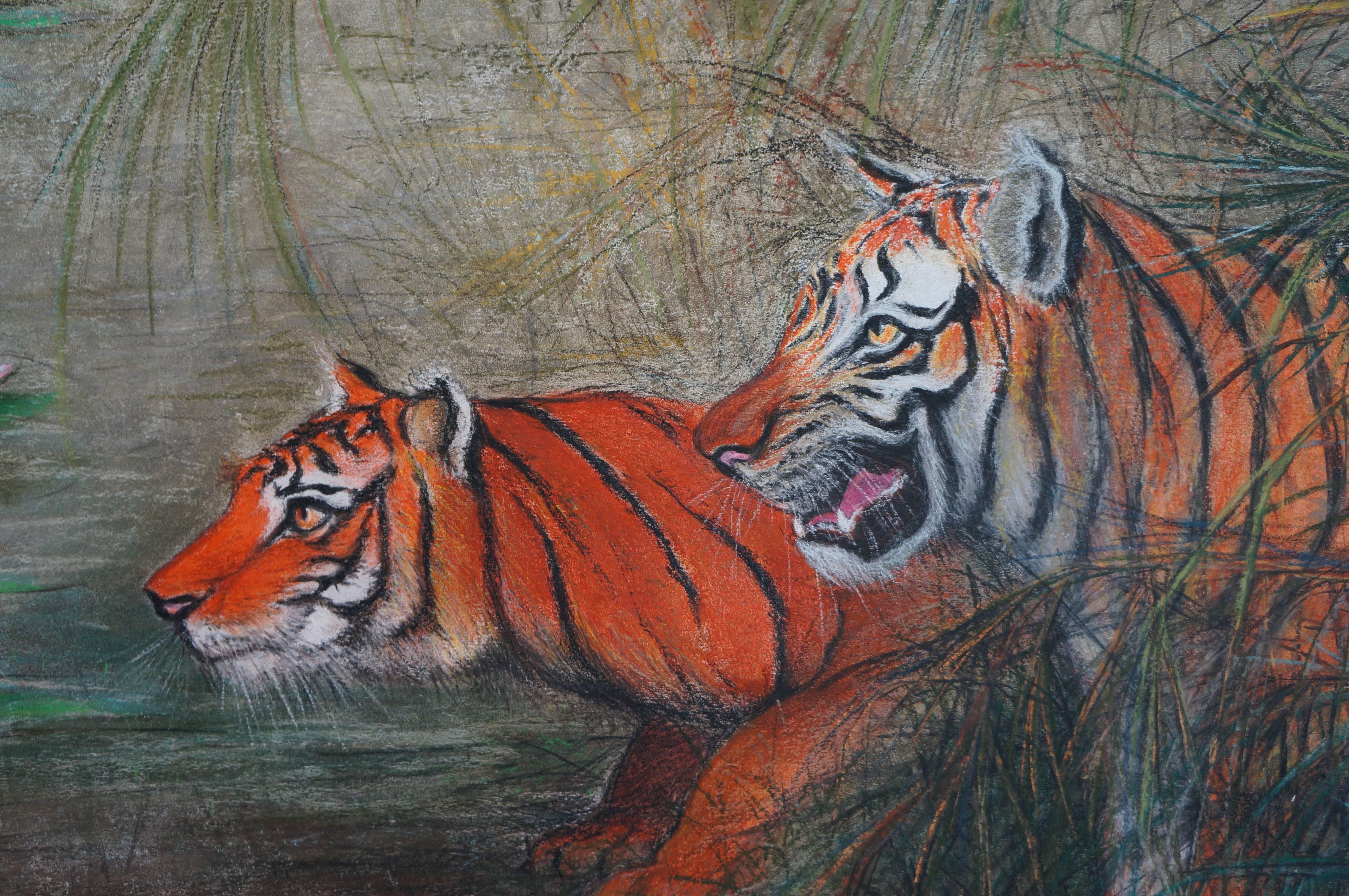 Tigers, 1960-70 - oil paint, 110x220 cm, framed For Sale 3