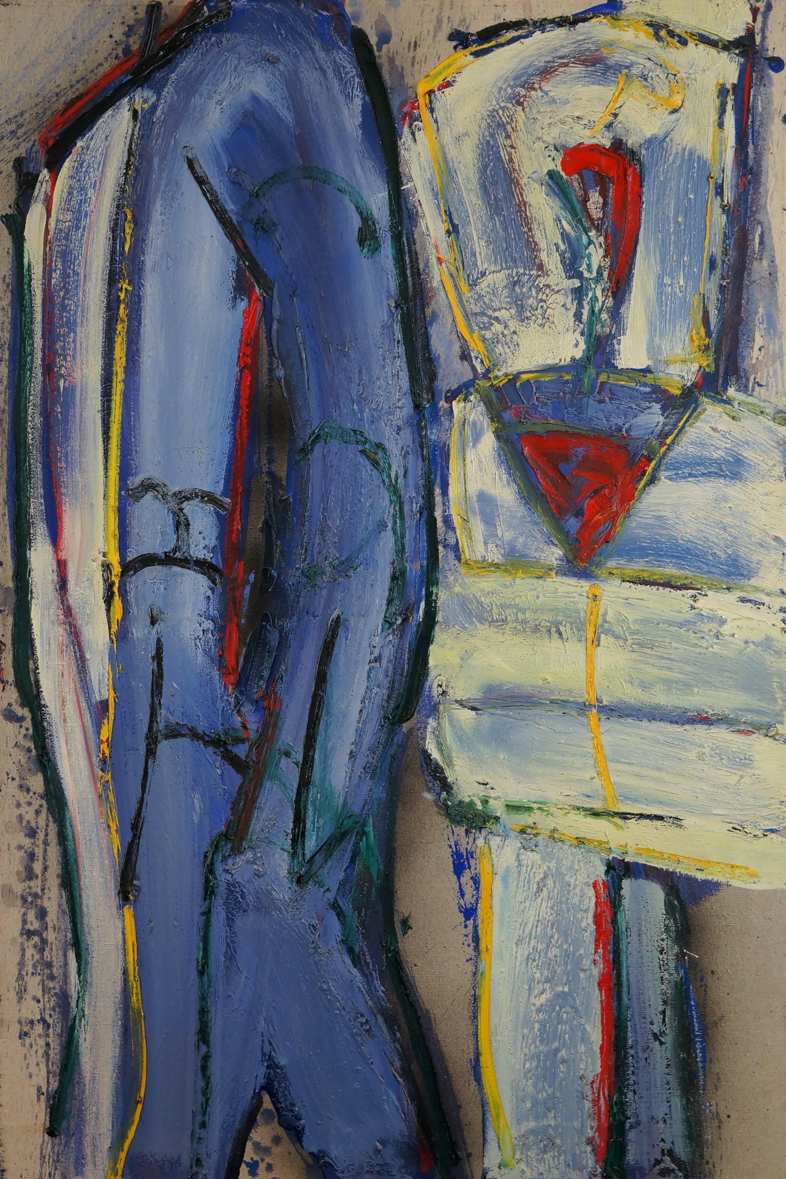 Abstract Composition SII, 1990 - oil paint, 130x87 cm - Gray Abstract Painting by Serée Gérard