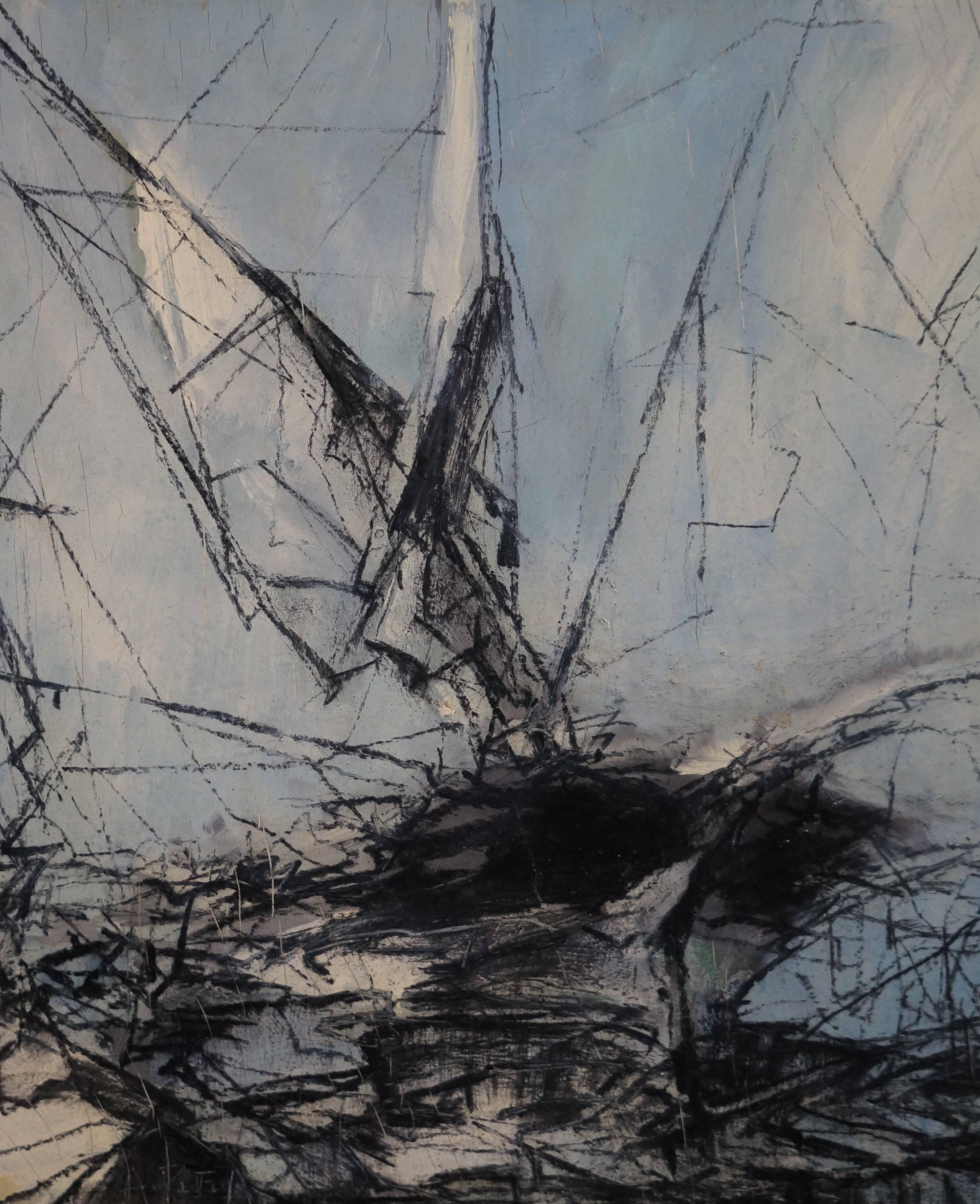 Composizione astratta PI, 1970-75 - pittura ad olio, 45x51 cm, incorniciata in vendita 1