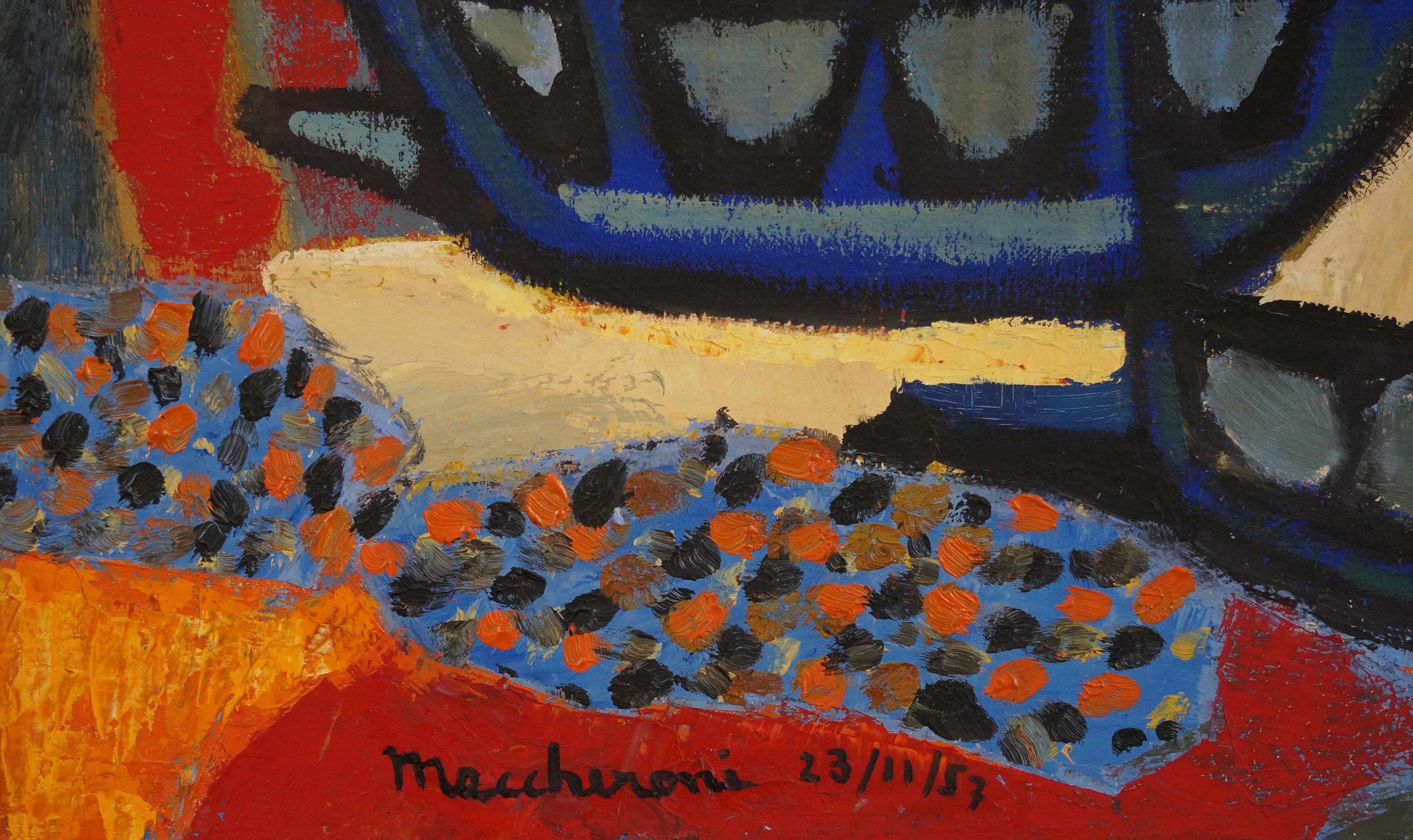 Composition abstraite M1, 1957, peinture à l'huile, 85 x61 cm, encadrée - Painting de Henri Maccheroni