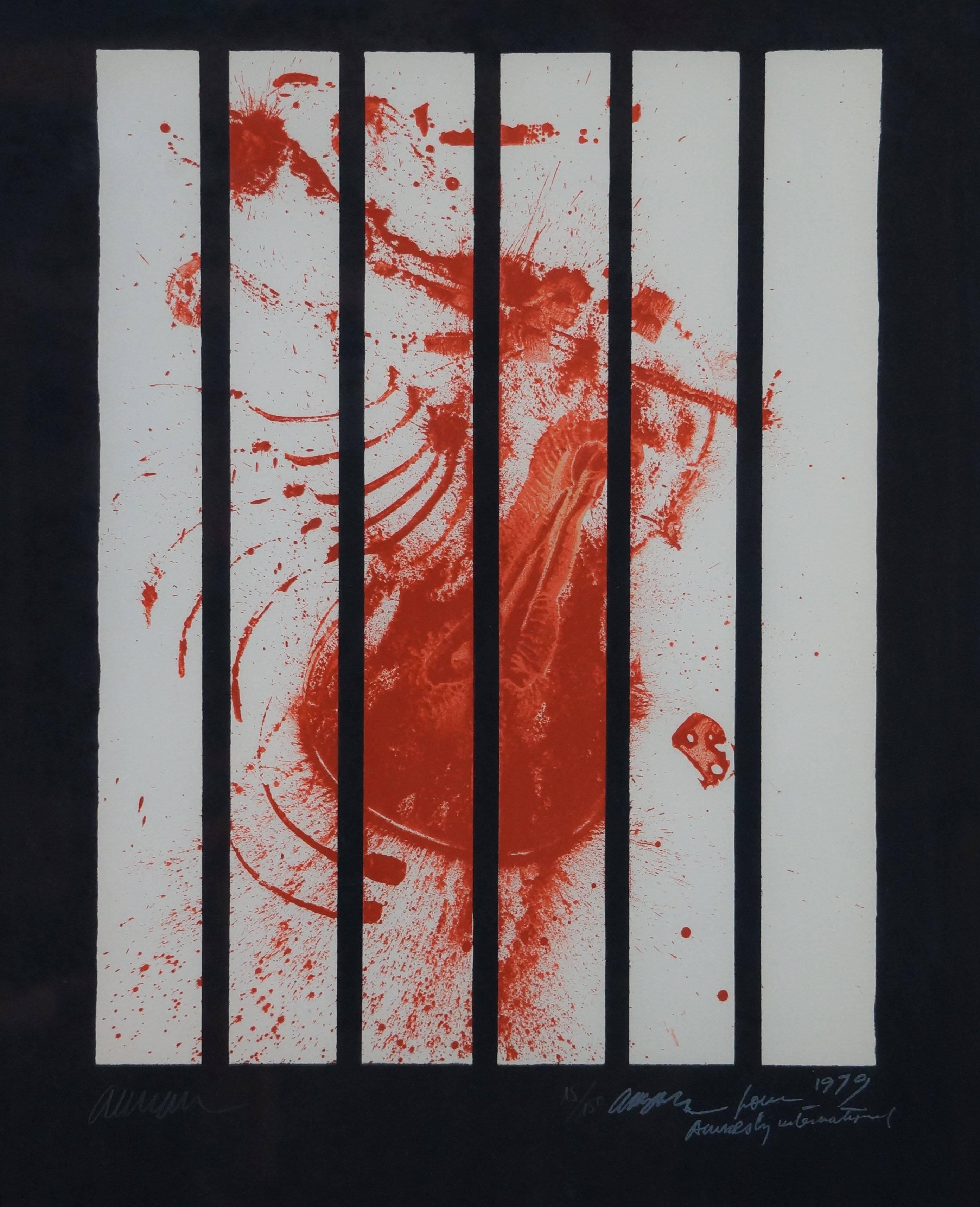 Composition abstraite AI, 1979, litographe, 86x66 cm, encadrée - Print de Arman