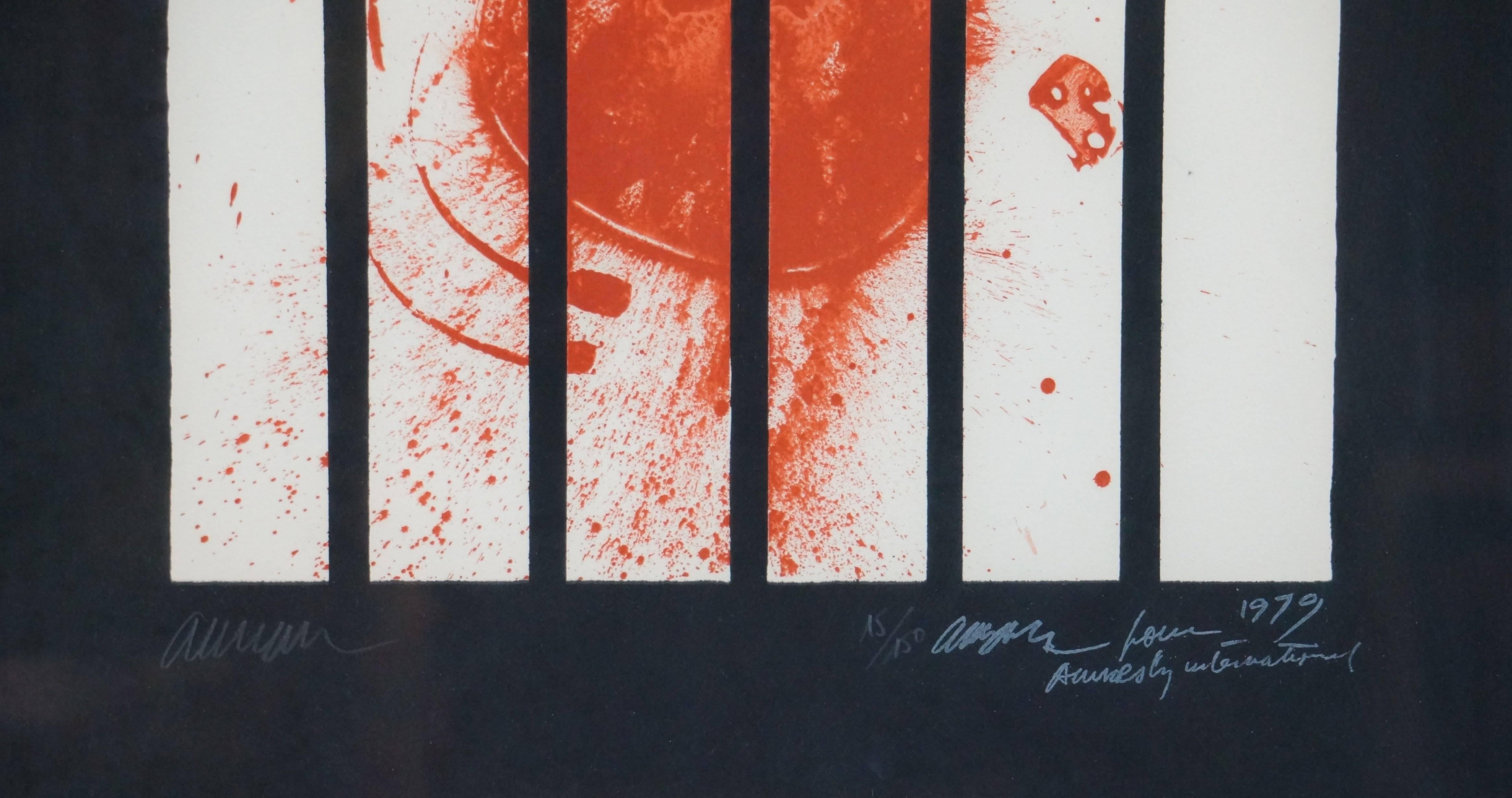 Composition abstraite AI, 1979, litographe, 86x66 cm, encadrée - Noir Abstract Print par Arman