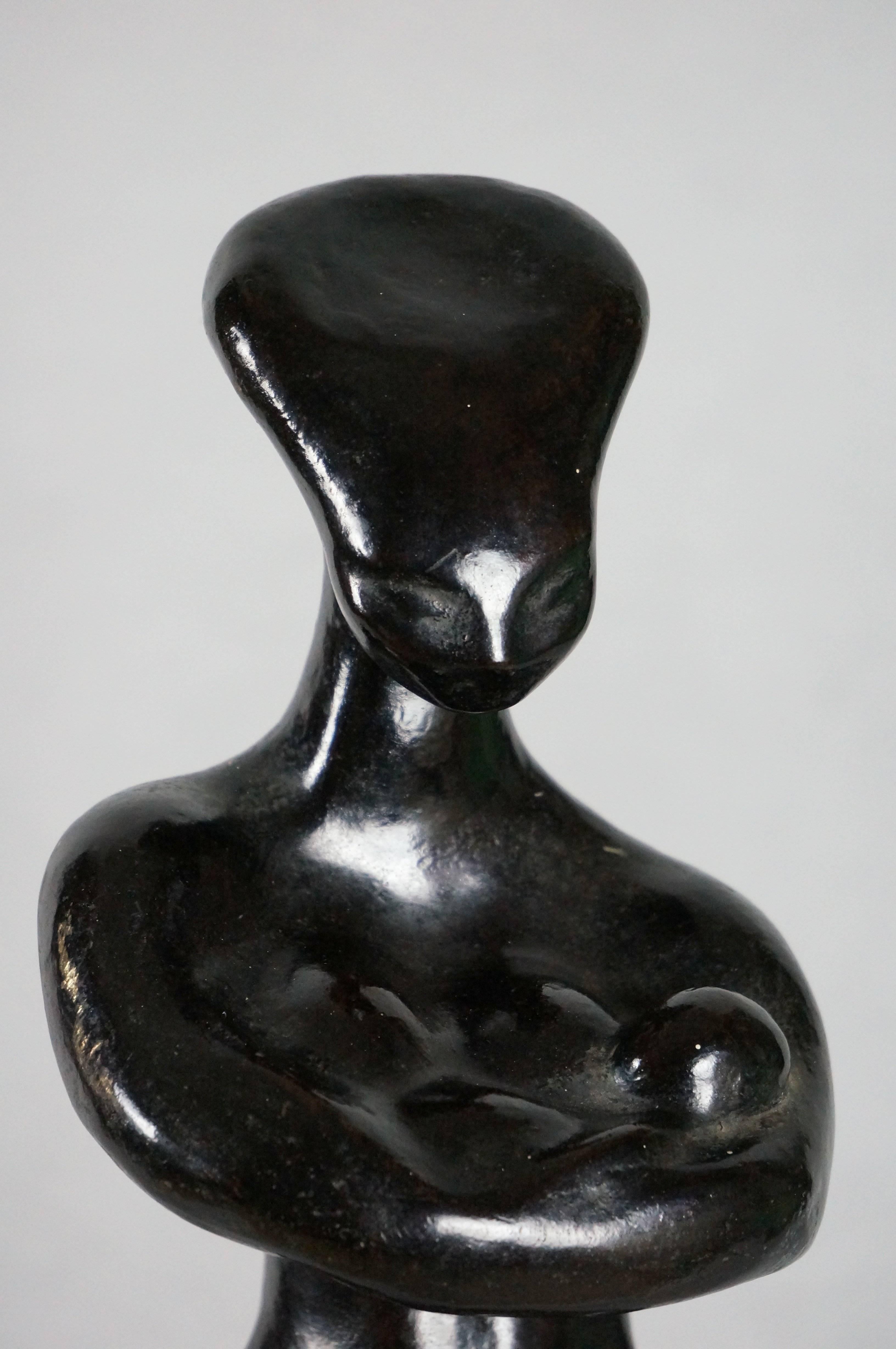 Maternity, 1960-70 - bronze, 44x13 cm - Gray Figurative Sculpture by Philippe Asselin
