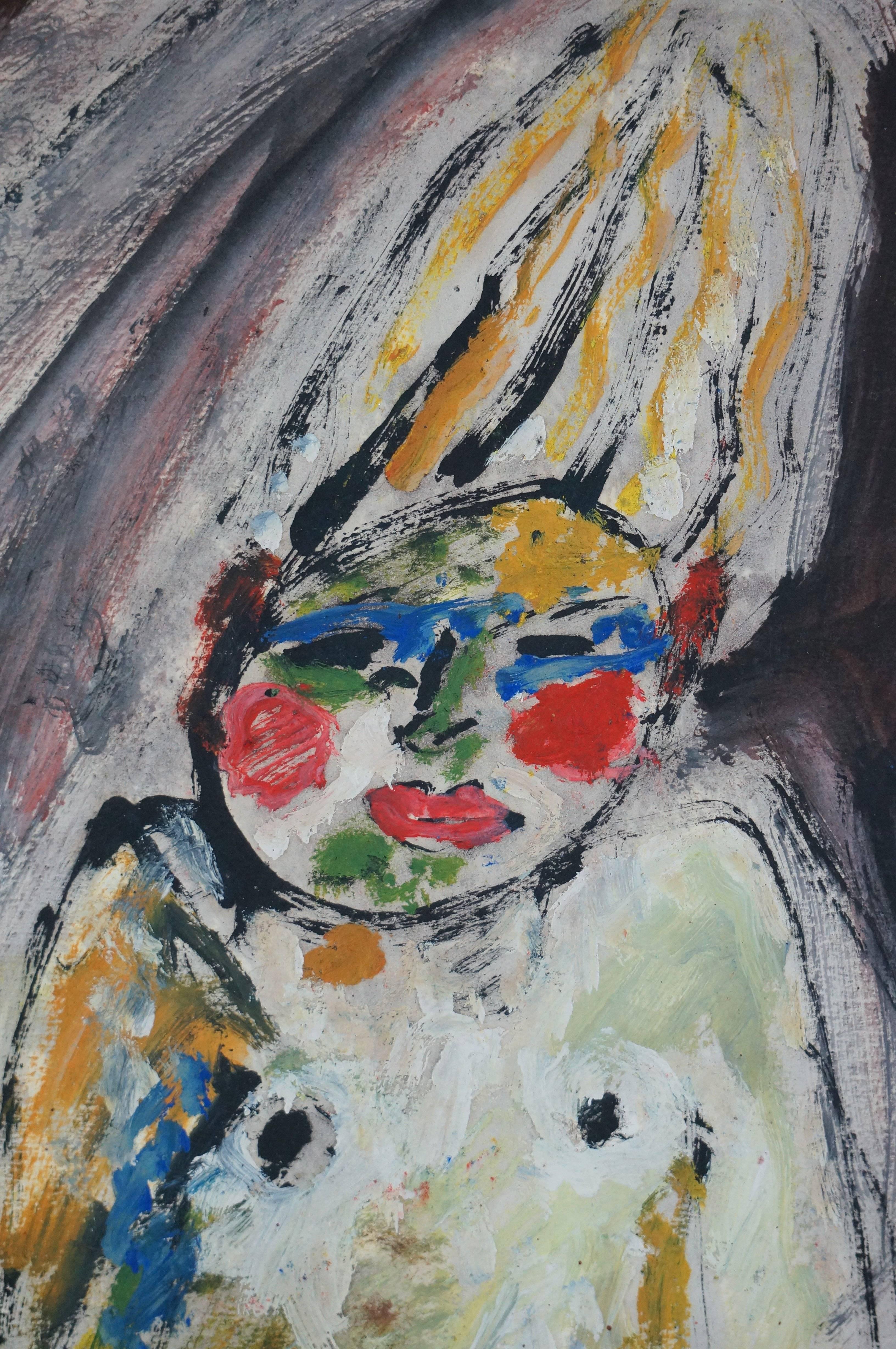 Clown, 1998 - Ölfarbe, 75x60 cm, gerahmt (Expressionismus), Art, von Armand Avril