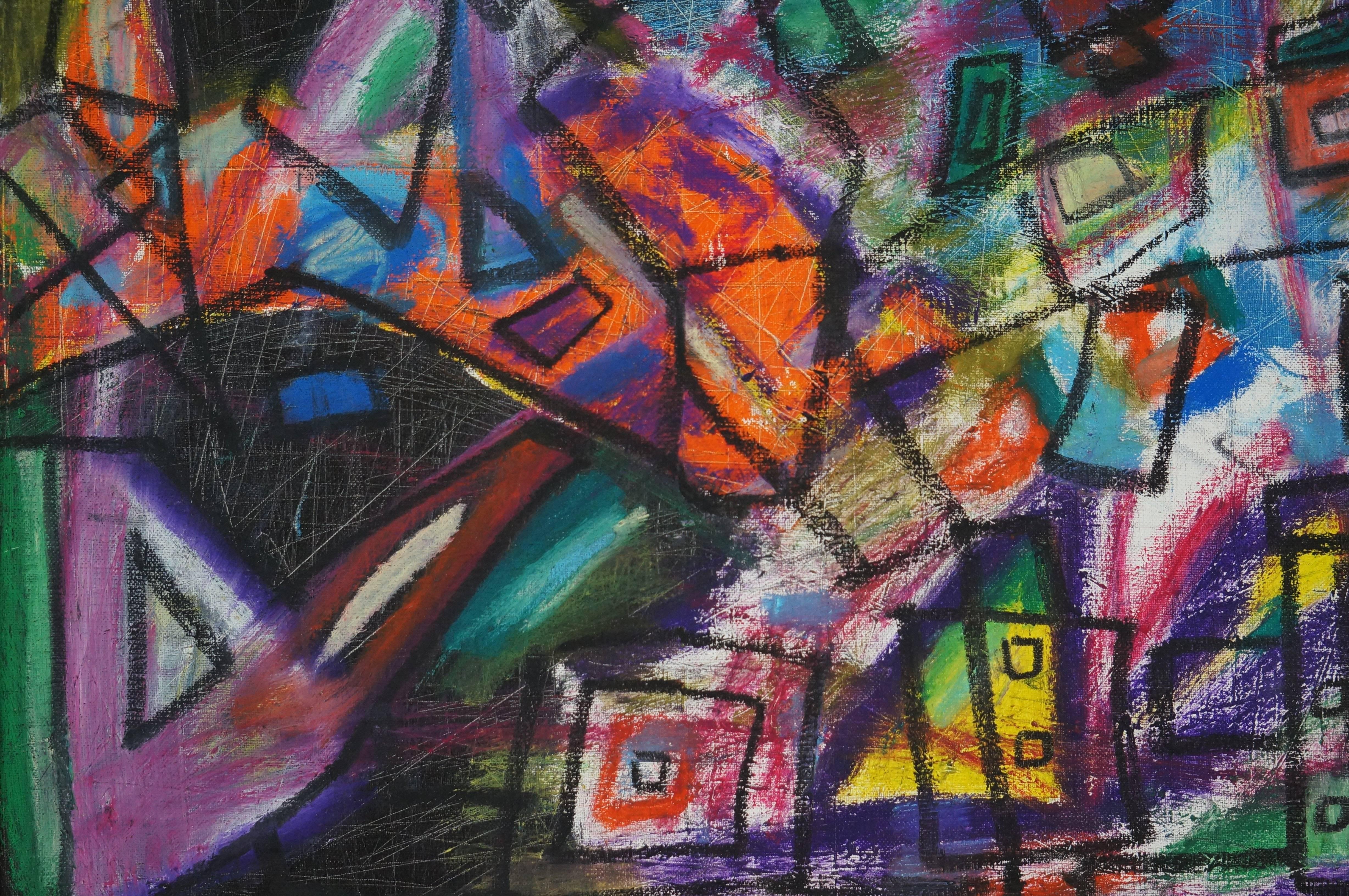 Composizione astratta WL2, 1960-65 - pittura ad olio, 49x58 cm, incorniciata - Painting di Leo Wesel