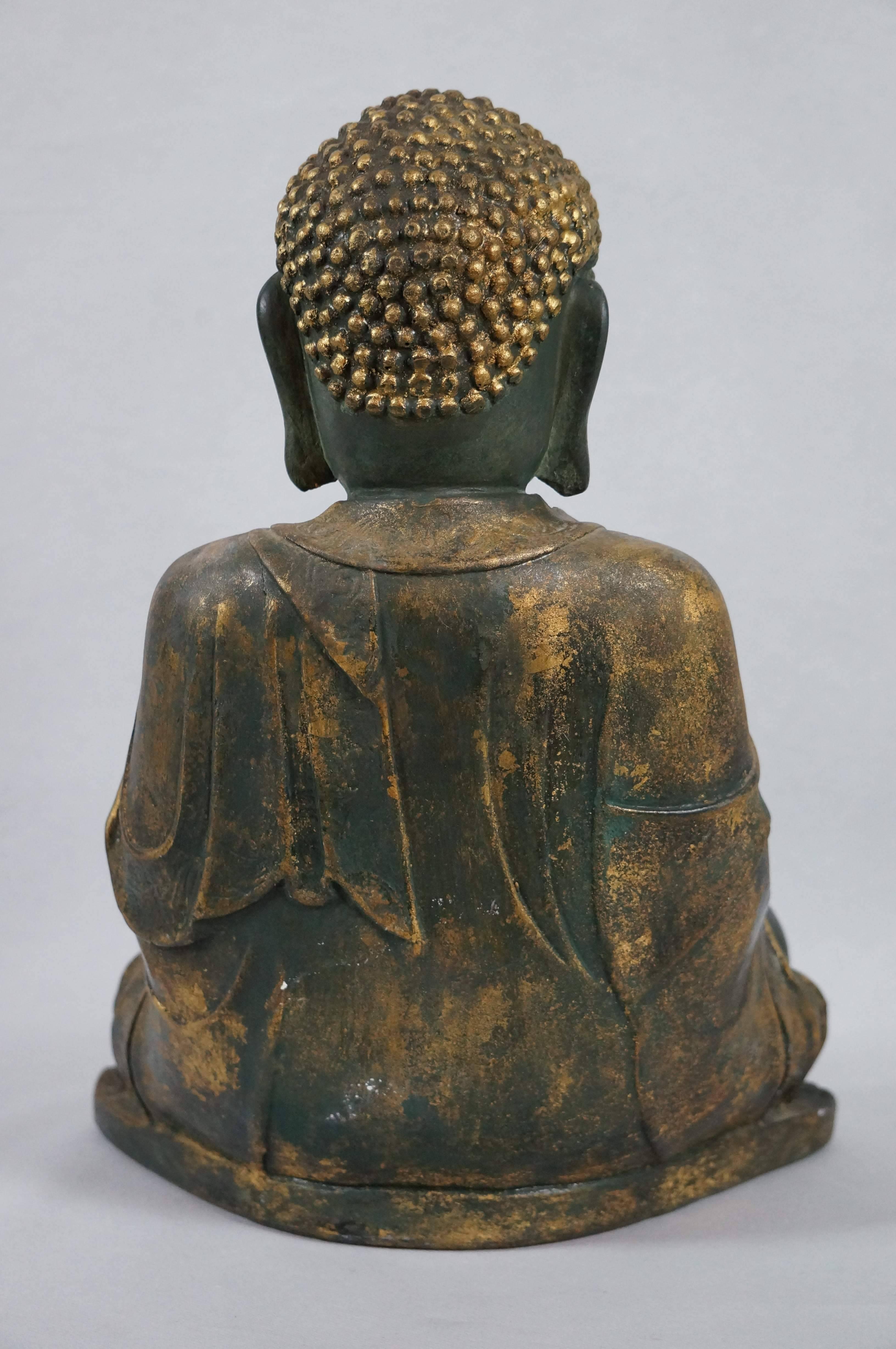 Chinese Bouddha, polychrome terracotta.
