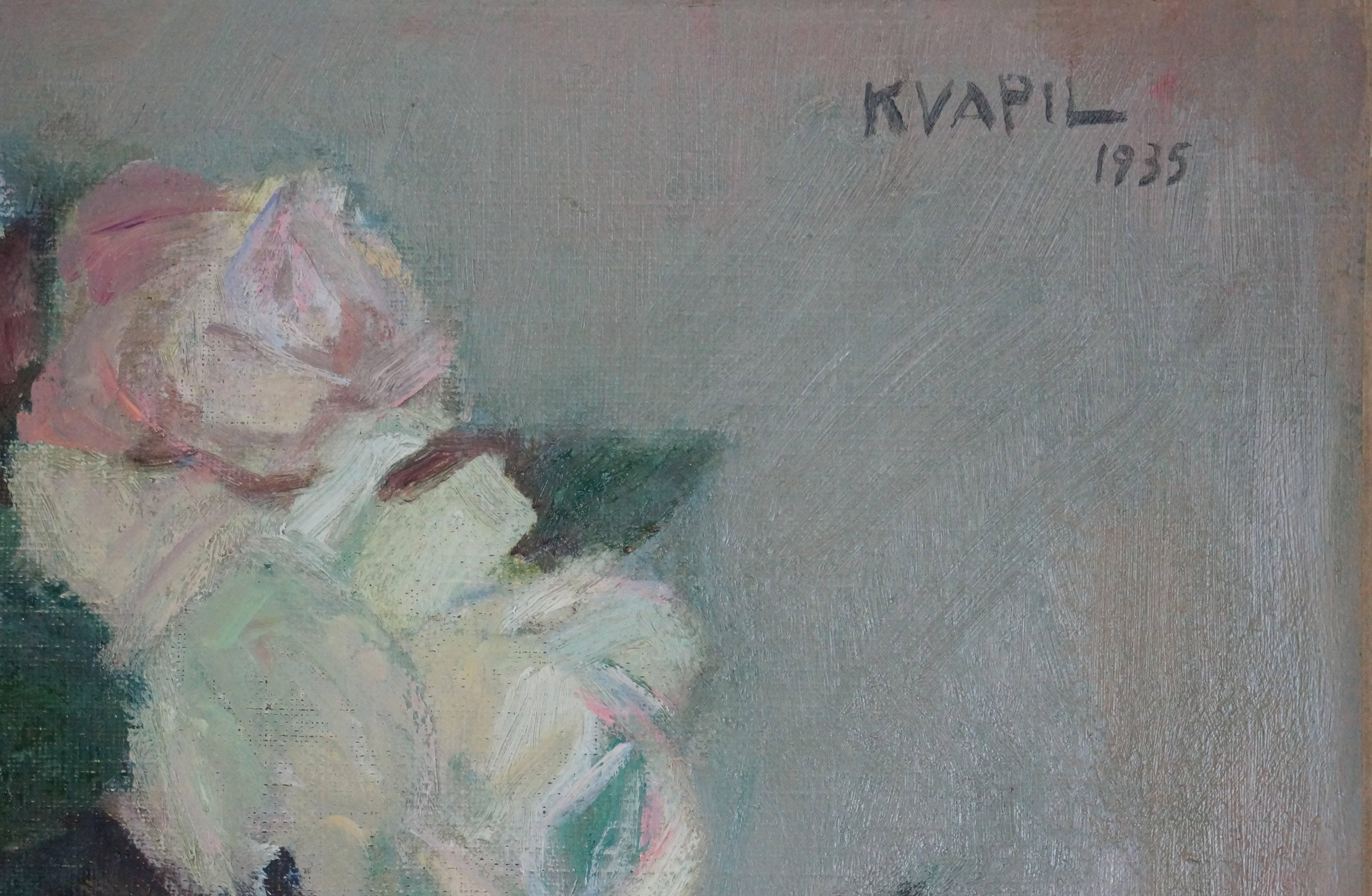 Just Flower, 1935 - oil paint, 33x34 cm, framed - Painting by Charles Kvapil