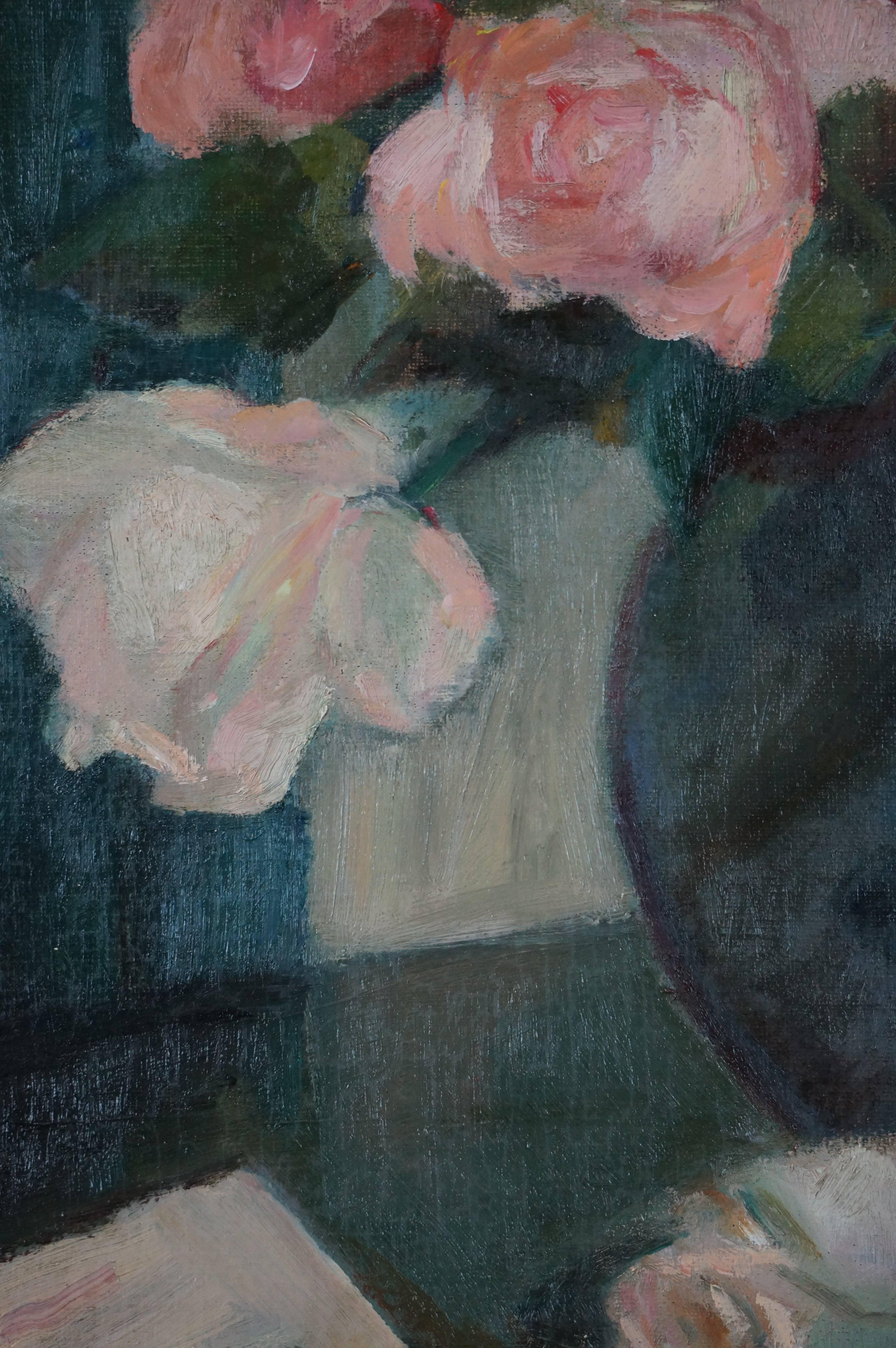 Just Flower, 1935 - oil paint, 33x34 cm, framed - Gray Figurative Painting by Charles Kvapil