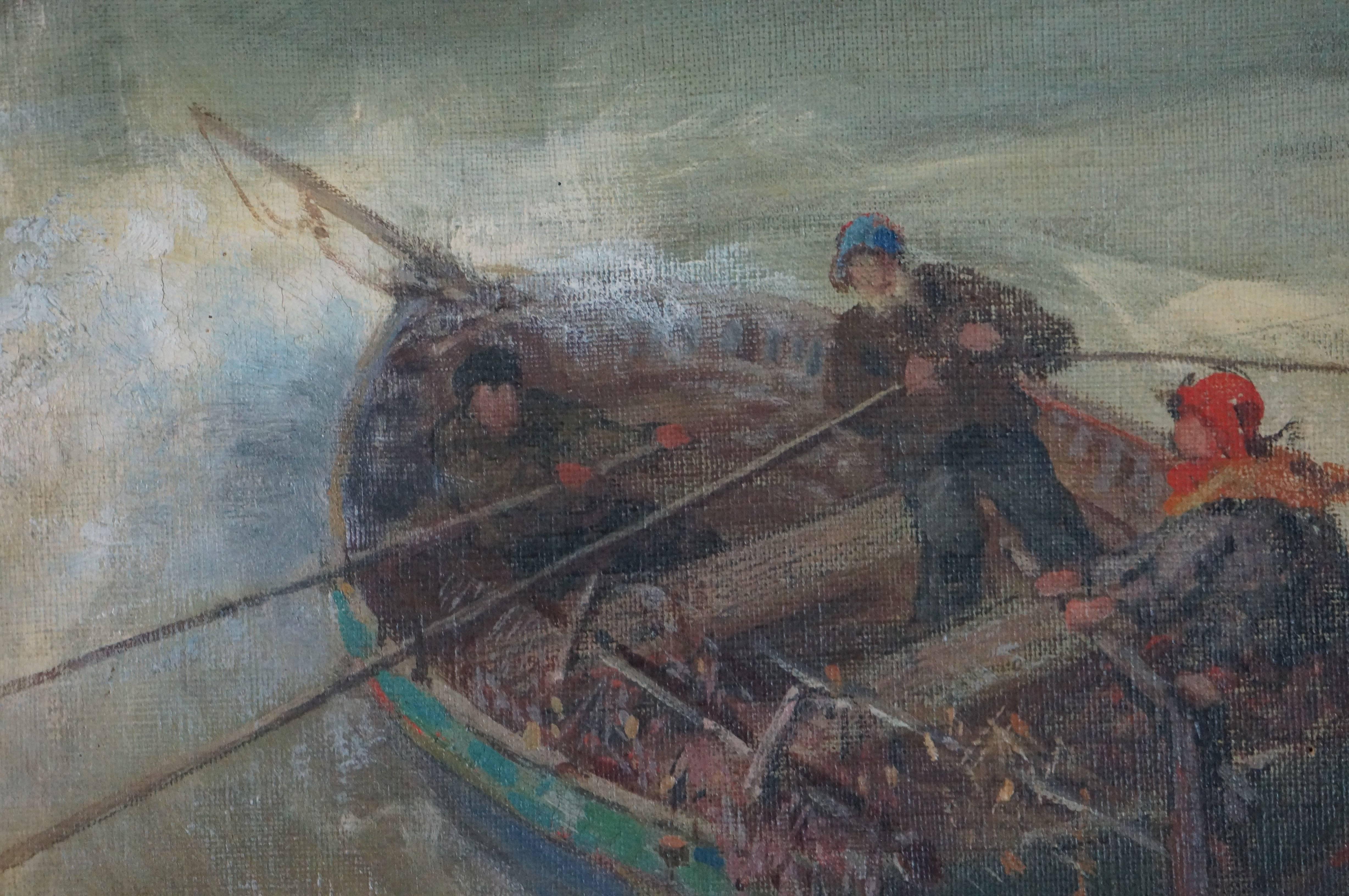 Boat In Storm - Academic Painting by Augustin Ferri