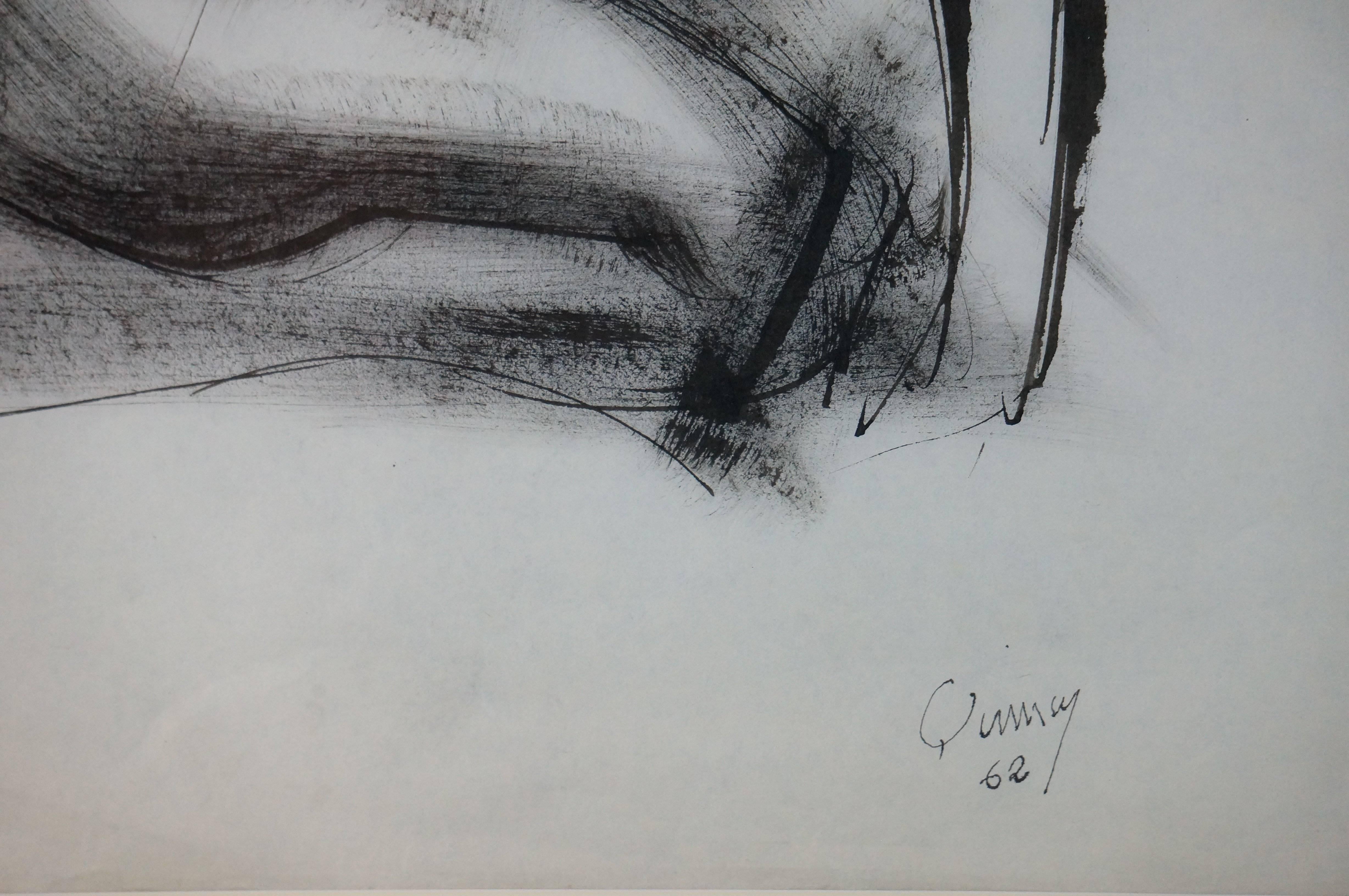 Abstract Composition EQ1, 1962 - crayon, 66x48 cm, framed - Painting by Edmund Quincy