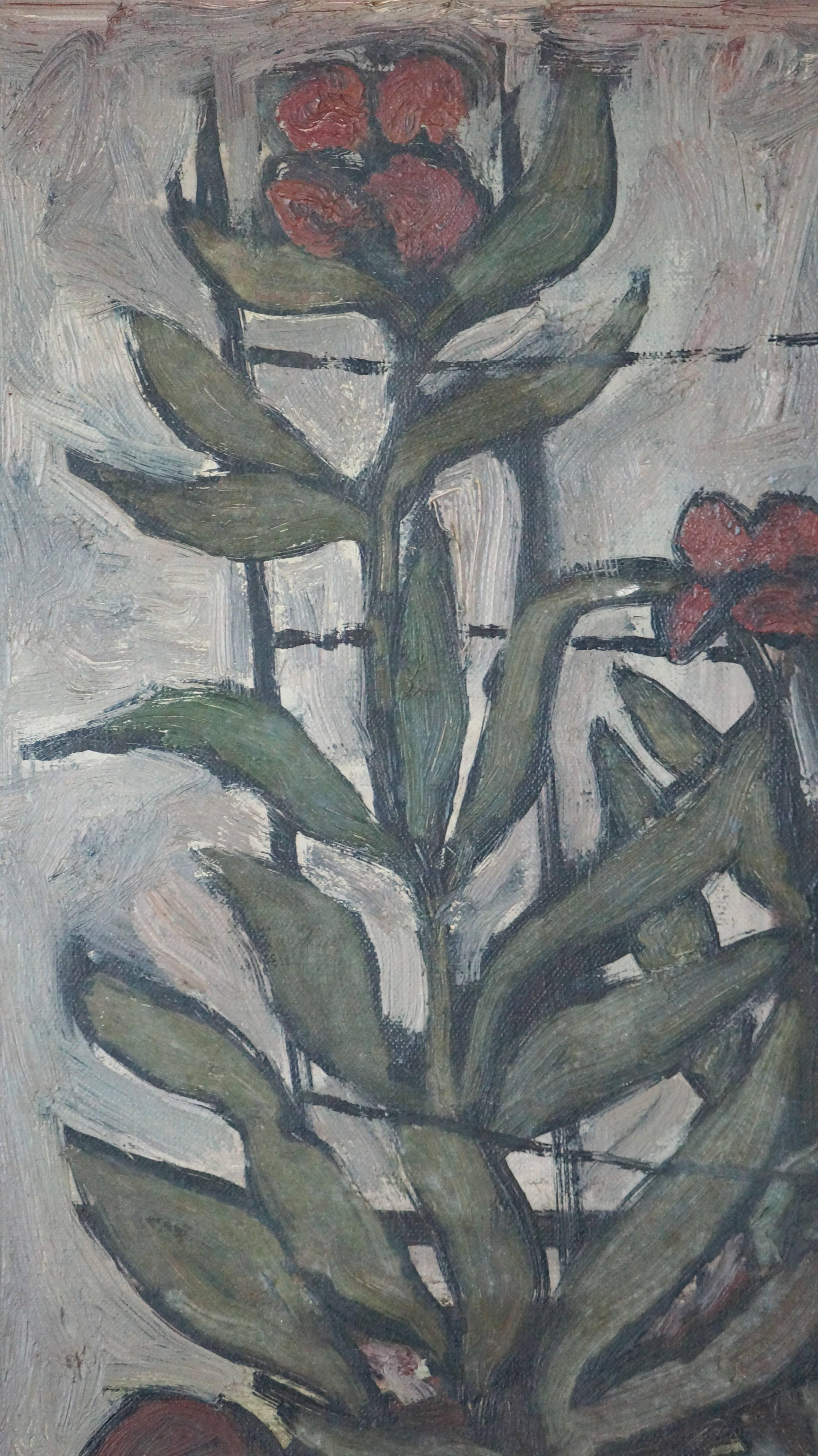 Le Bouquet, 1968  - Oil paint, 83x103 cm, framed - Gray Still-Life Painting by Will H.Torehuysen
