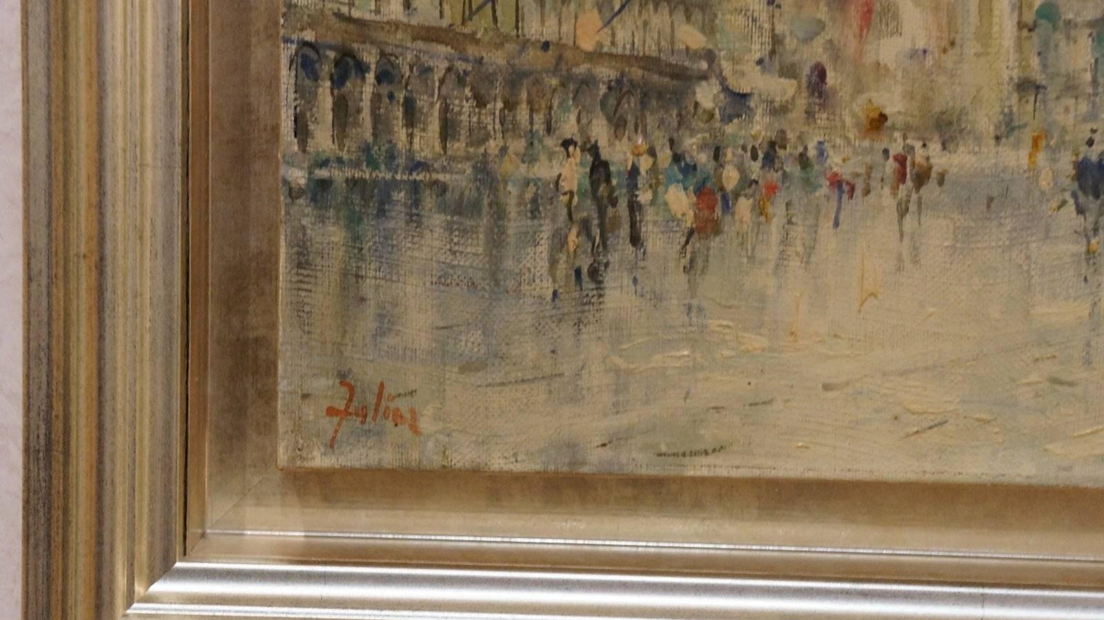 La Place Saint Marc, XIX c. - oil paint, 24x35 cm, framed. - Painting by Unknown