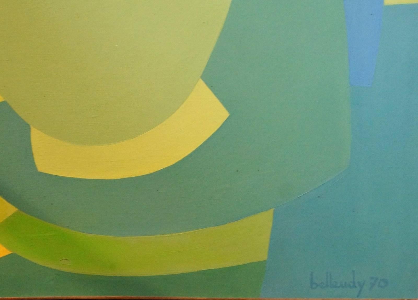 Abstract Composition B2, 1970 - acrylic, 92x64 cm. - Painting by Claude Belleudy