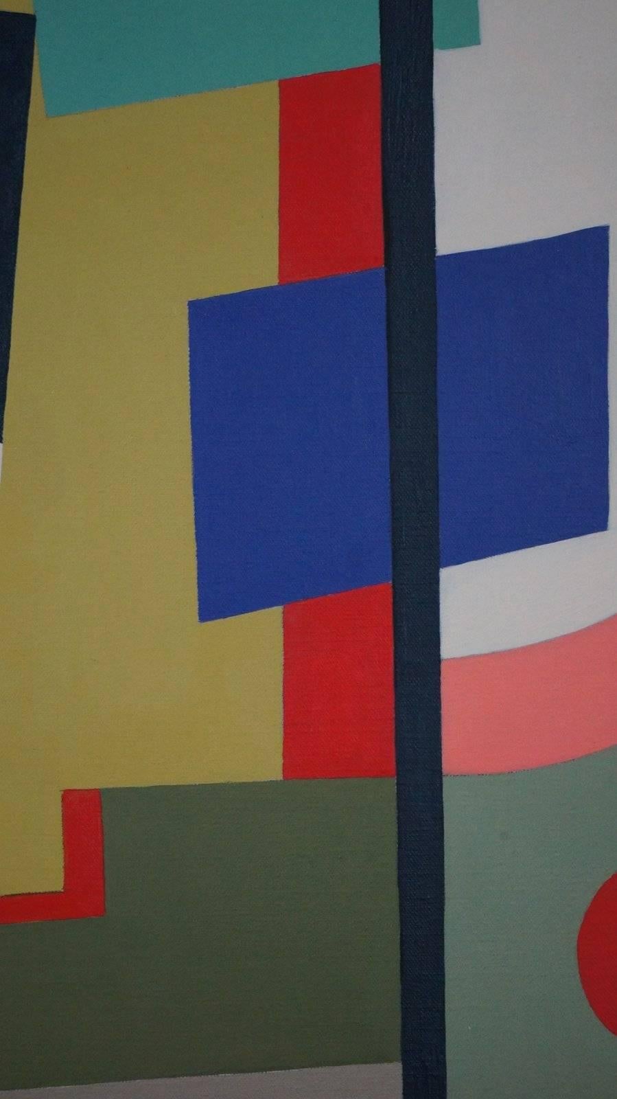 Abstract Geometric Composition SP15, 2015 - acrylic, 75x94  cm., framed - Gray Abstract Painting by Pedrini Silvia