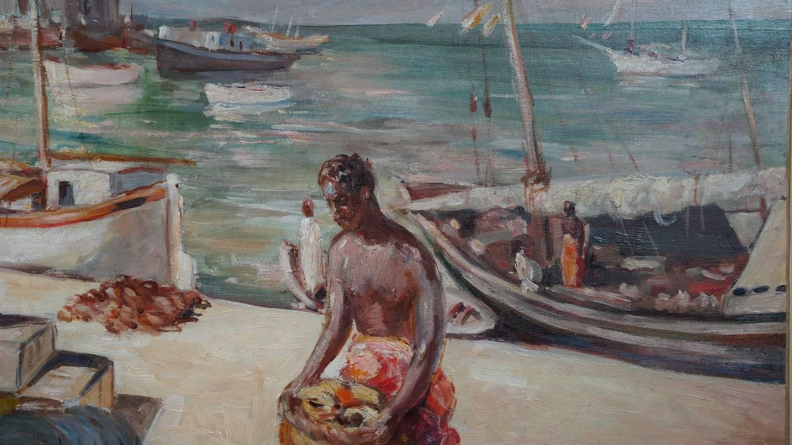 Port D'Afrique, 1927 - oil paint, 84x122  cm., framed - Post-Impressionist Painting by Carlos Abascal