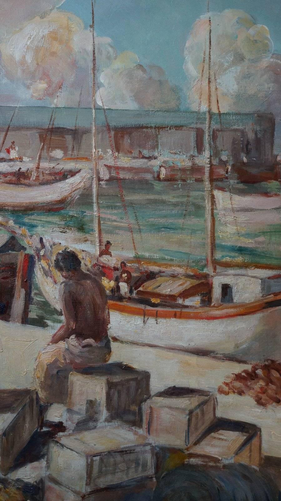 Port D'Afrique, 1927 - oil paint, 84x122  cm., framed - Gray Landscape Painting by Carlos Abascal