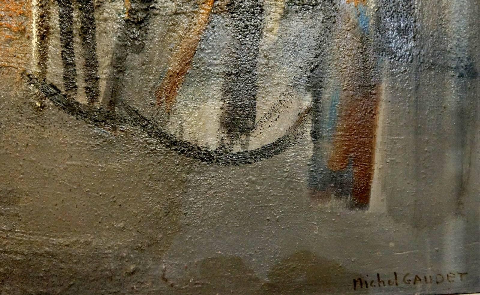 Composizione astratta MG5, 1968 - pittura ad olio, 75x65  cm., incorniciato - Abstract Painting Nero di Michel Gaudet