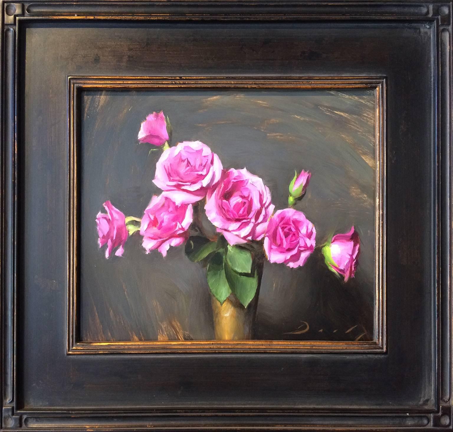 Realist pink purple and green flowers, 