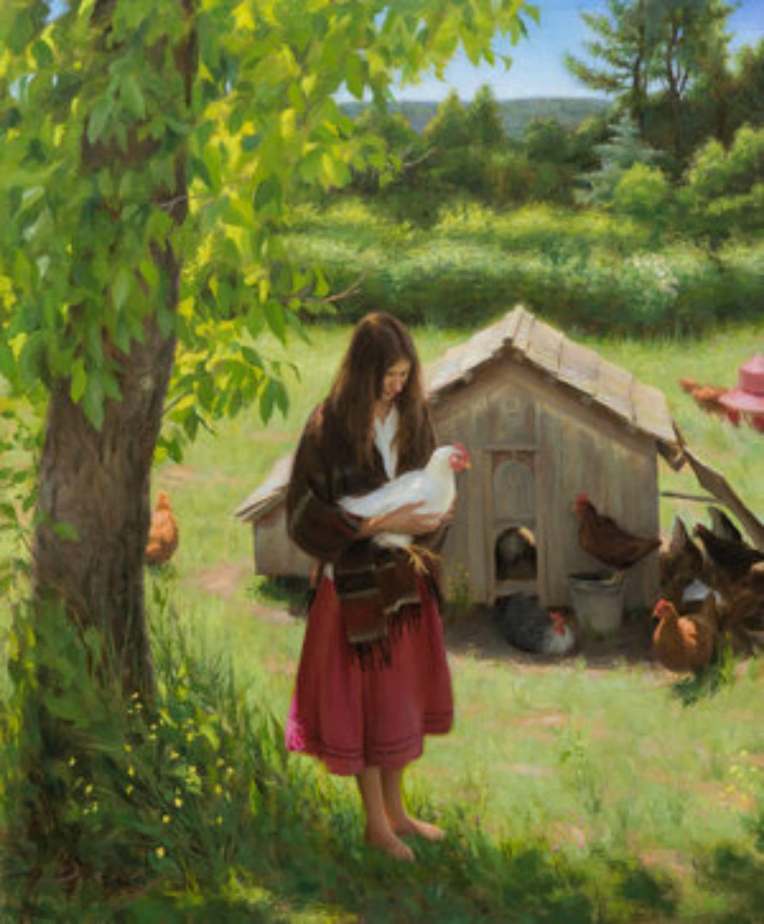 Joseph Q. Daily Landscape Painting - Her Favorite Hen