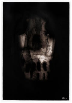 Black skull, "Skull", Ronald Gonzalez, carbon flame drawing on paper, 2017