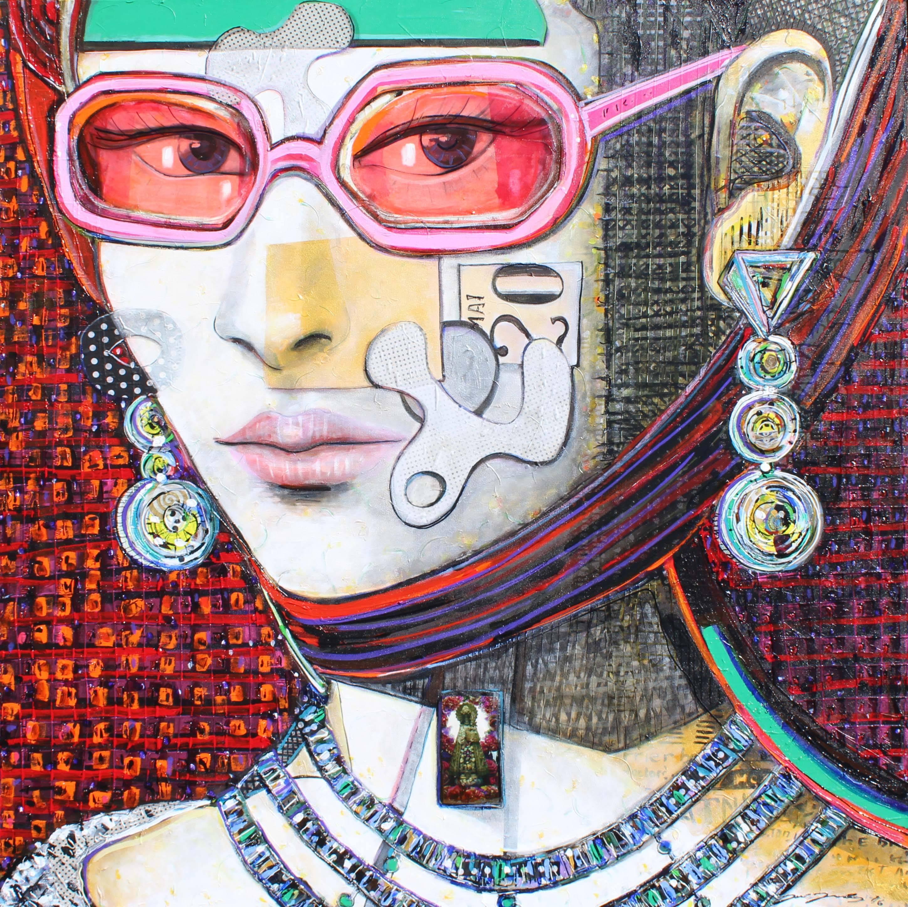 Chic, Contemporary Portrait of a Woman with Sunglasses (Petrus Christus) - Mixed Media Art by José Gonçalves