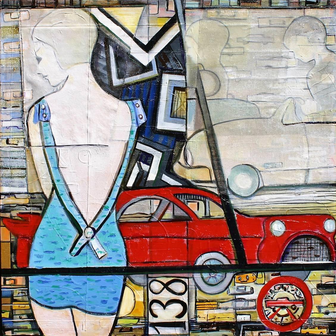 José Gonçalves Figurative Painting - Woman At Drive-In Movie Theater // "Time Ago"