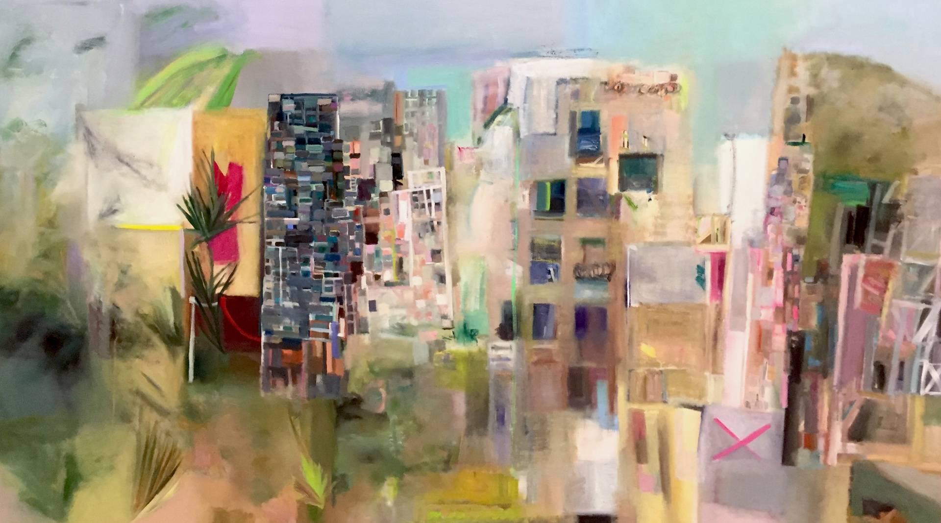 Sonia Calderon Abstract Painting - Winkie's Hotel