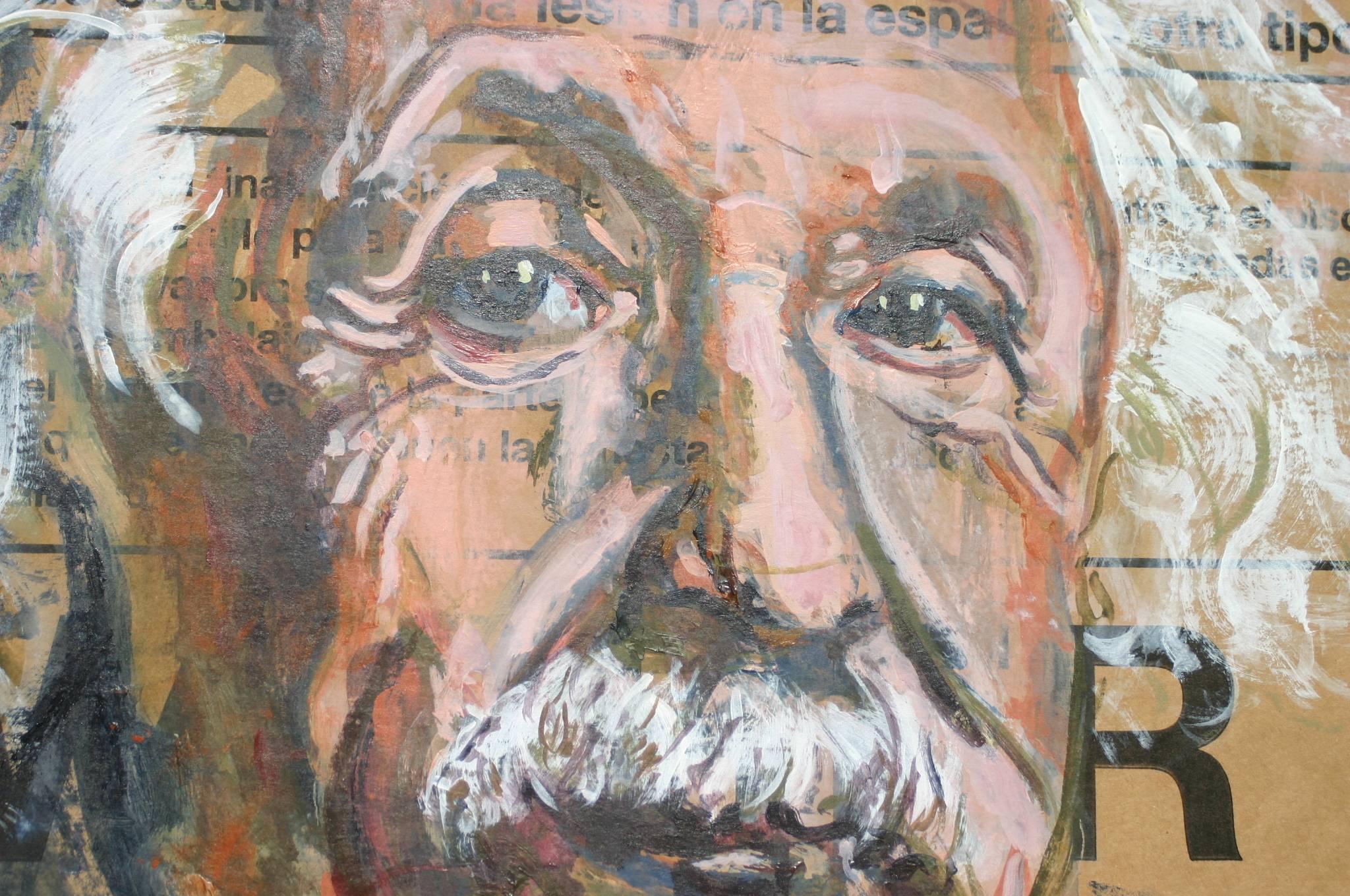 Gestural Portrait of Albert Einstein (Acrylic on Appliance Box Cardboard) For Sale 1