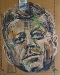 Gestural Portrait of John F. Kennedy / JFK (Acrylic on Appliance Box Cardboard)