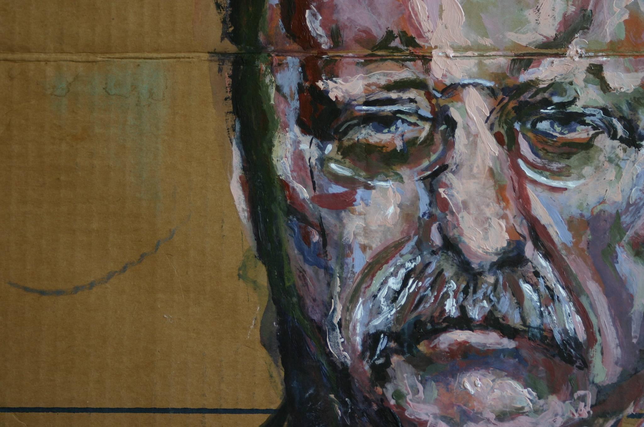 Gestural Portrait of Theodore Roosevelt (Acrylic on Appliance Cardboard) - Expressionist Painting by Ann Strassman