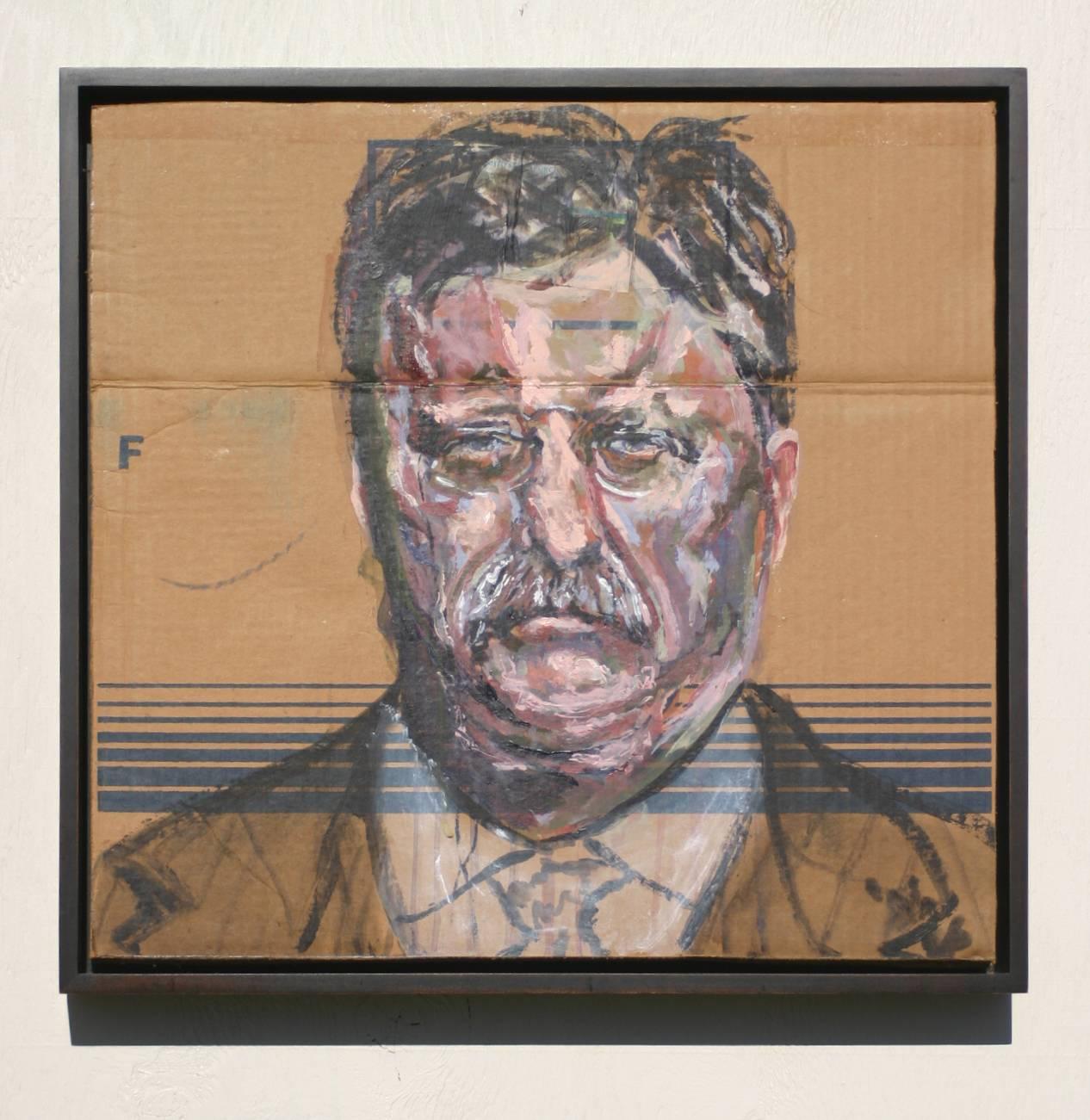 Gestural Portrait of Theodore Roosevelt (Acrylic on Appliance Cardboard) - Painting by Ann Strassman