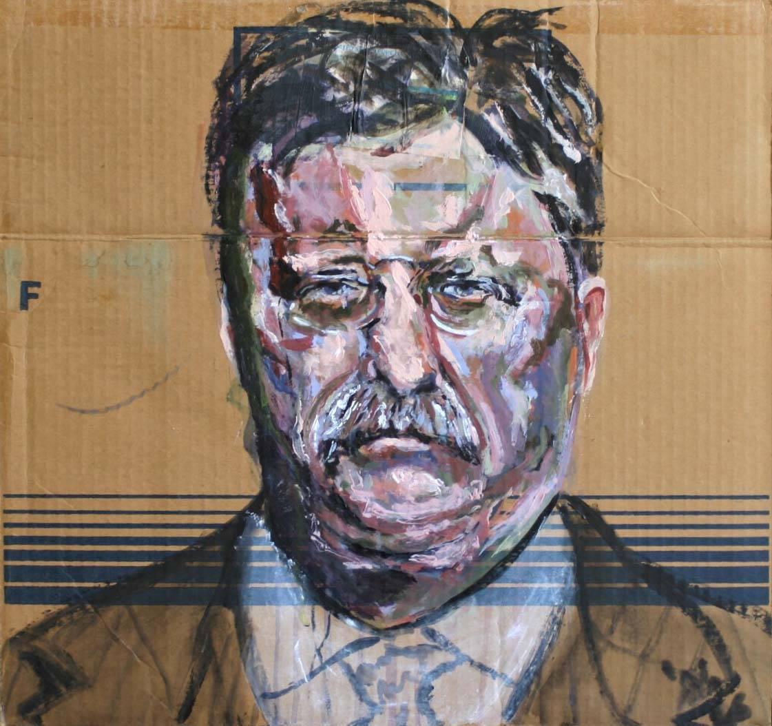 Ann Strassman Portrait Painting - Gestural Portrait of Theodore Roosevelt (Acrylic on Appliance Cardboard)
