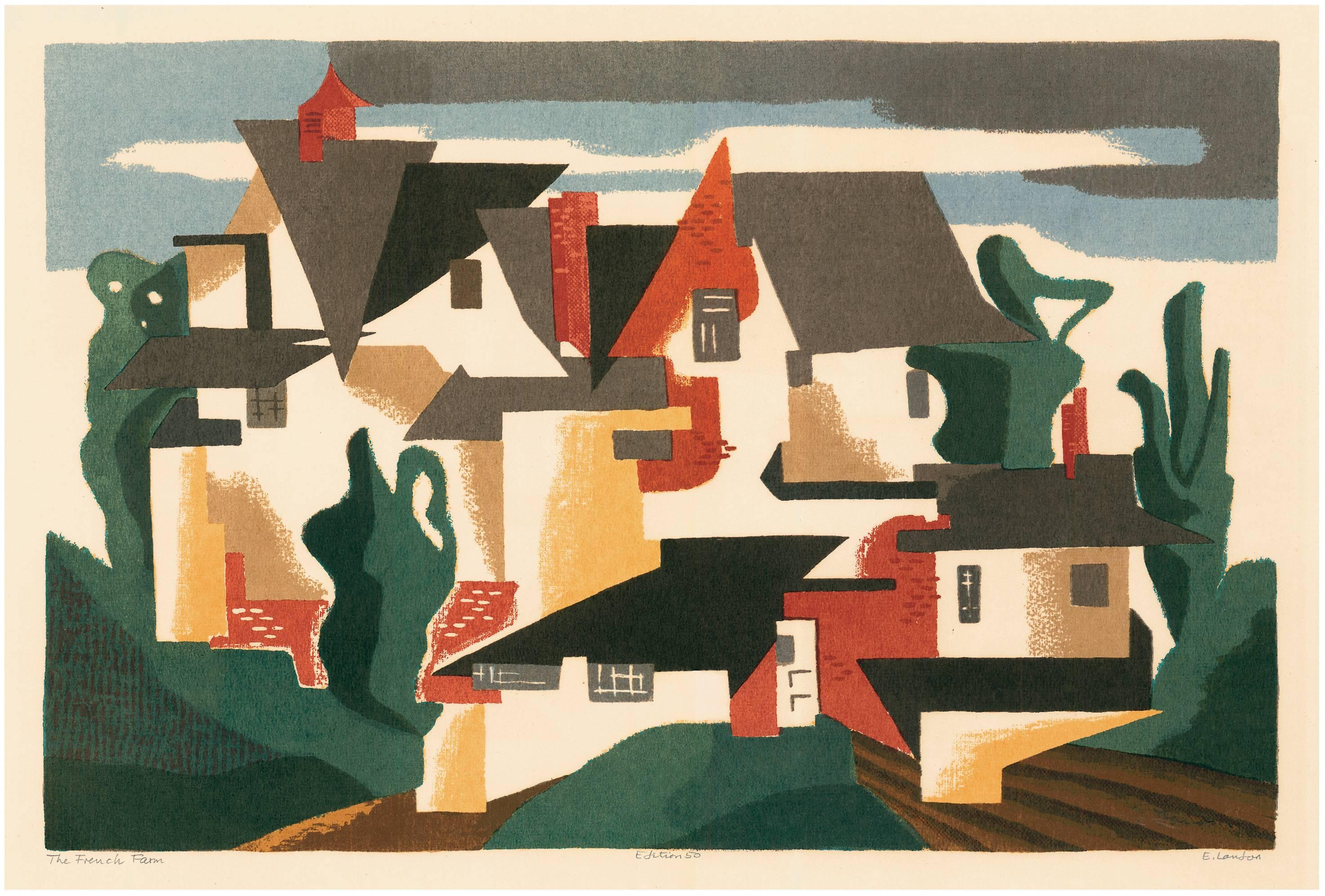 Edward August Landon Landscape Print - 'The French Farm' — Mid-Century Modernism